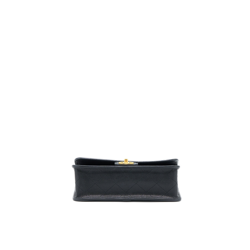 CHANEL 22K TOP HANDLE MESSENGER BAG CAVIAR BLACK BRUSHED GHW (MICROCHIP)