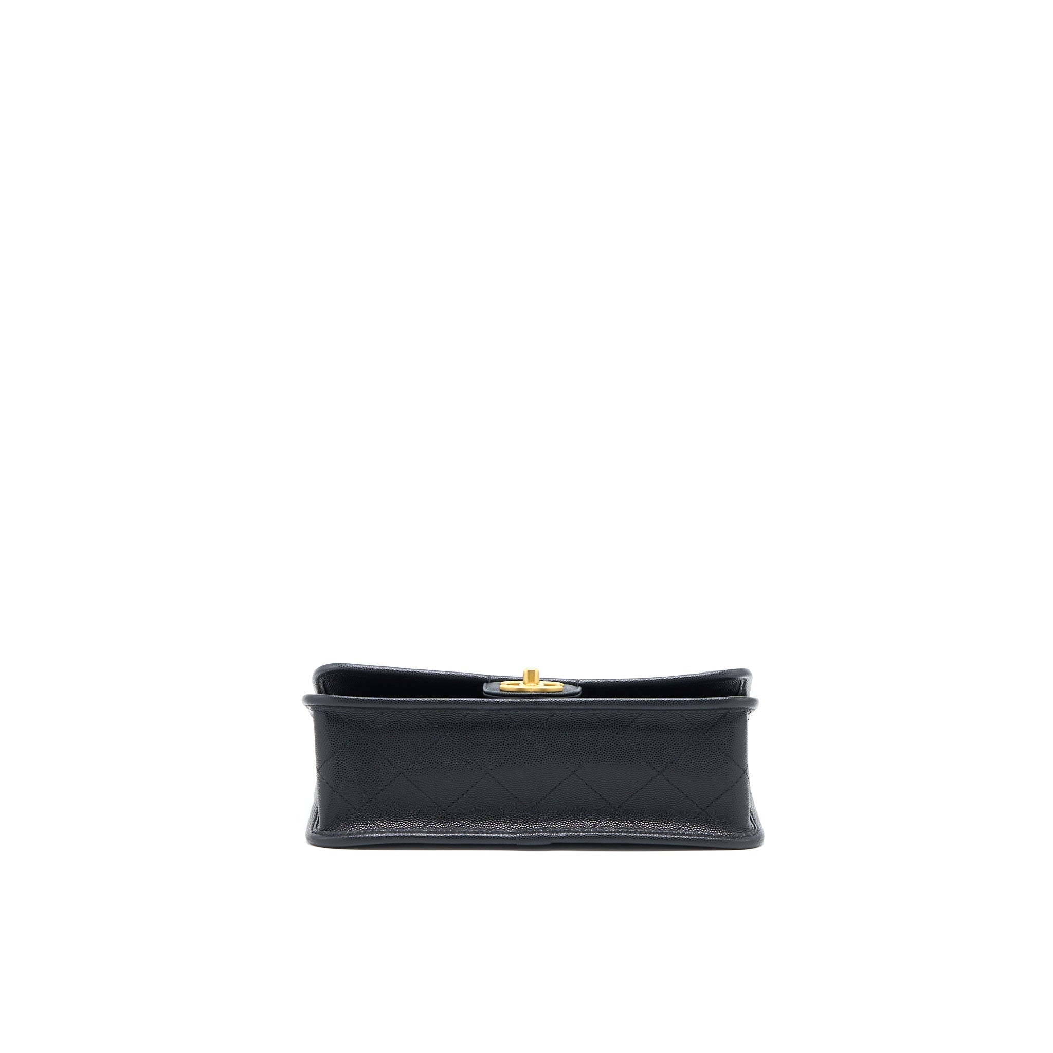 CHANEL 22K TOP HANDLE MESSENGER BAG CAVIAR BLACK BRUSHED GHW (MICROCHIP)