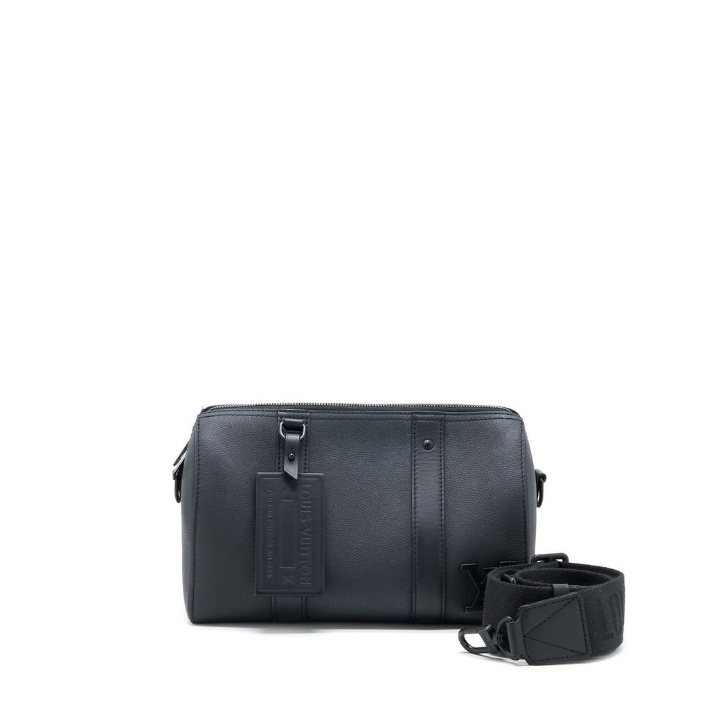 LOUIS VUITTON CITY KEEPALL GRAINED CALFSKIN BLACK WITH BLACK HARDWARE (NEW VERSION)