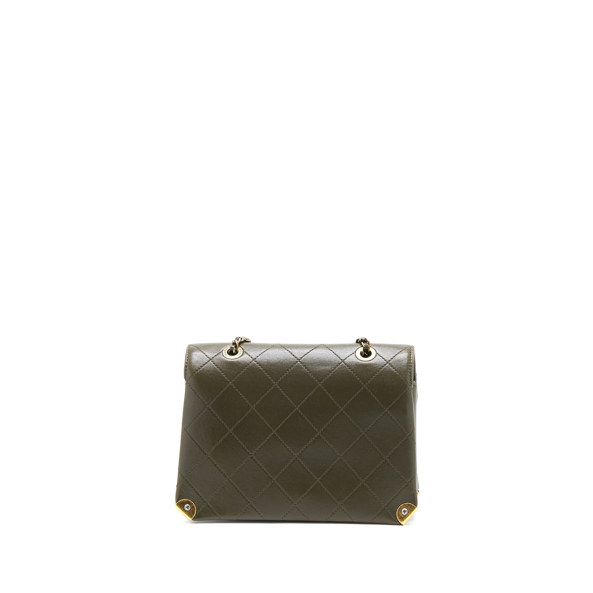 CHANEL MESSENGER FLAP BAG LAMBSKIN OLIVE GREEN RUTHENIUM GHW
