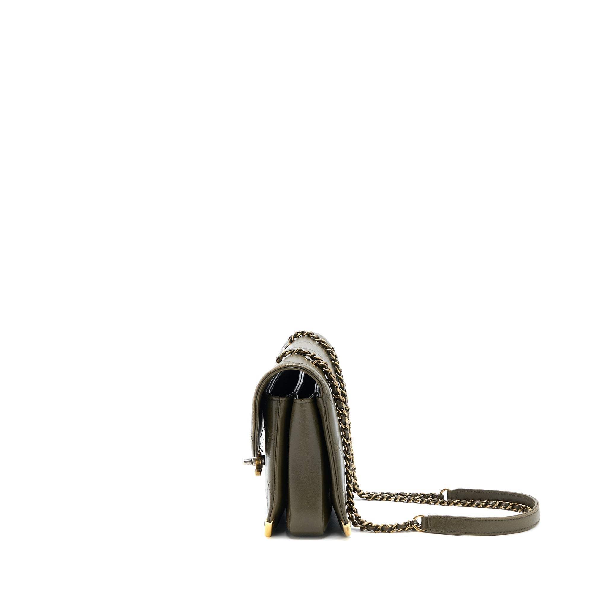 CHANEL MESSENGER FLAP BAG LAMBSKIN OLIVE GREEN RUTHENIUM GHW