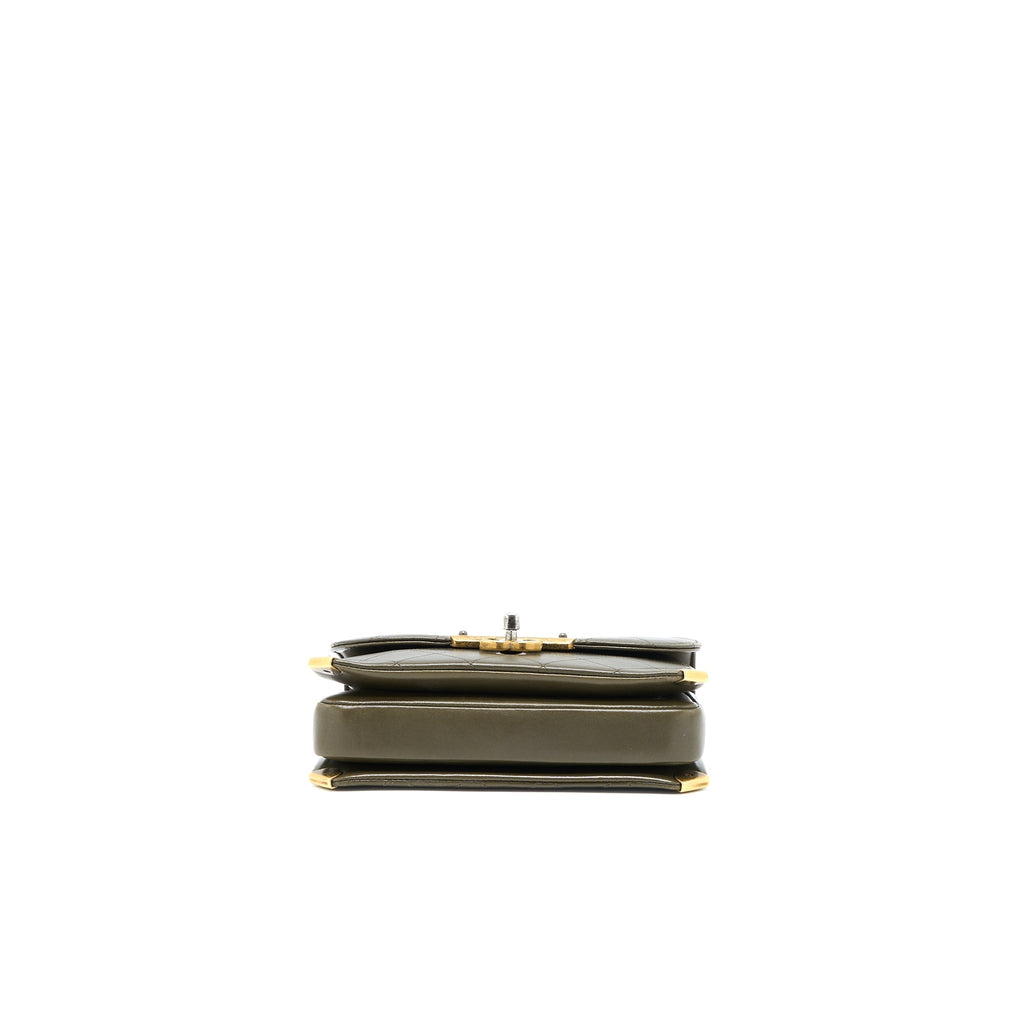 CHANEL MESSENGER FLAP BAG LAMBSKIN OLIVE GREEN RUTHENIUM GHW