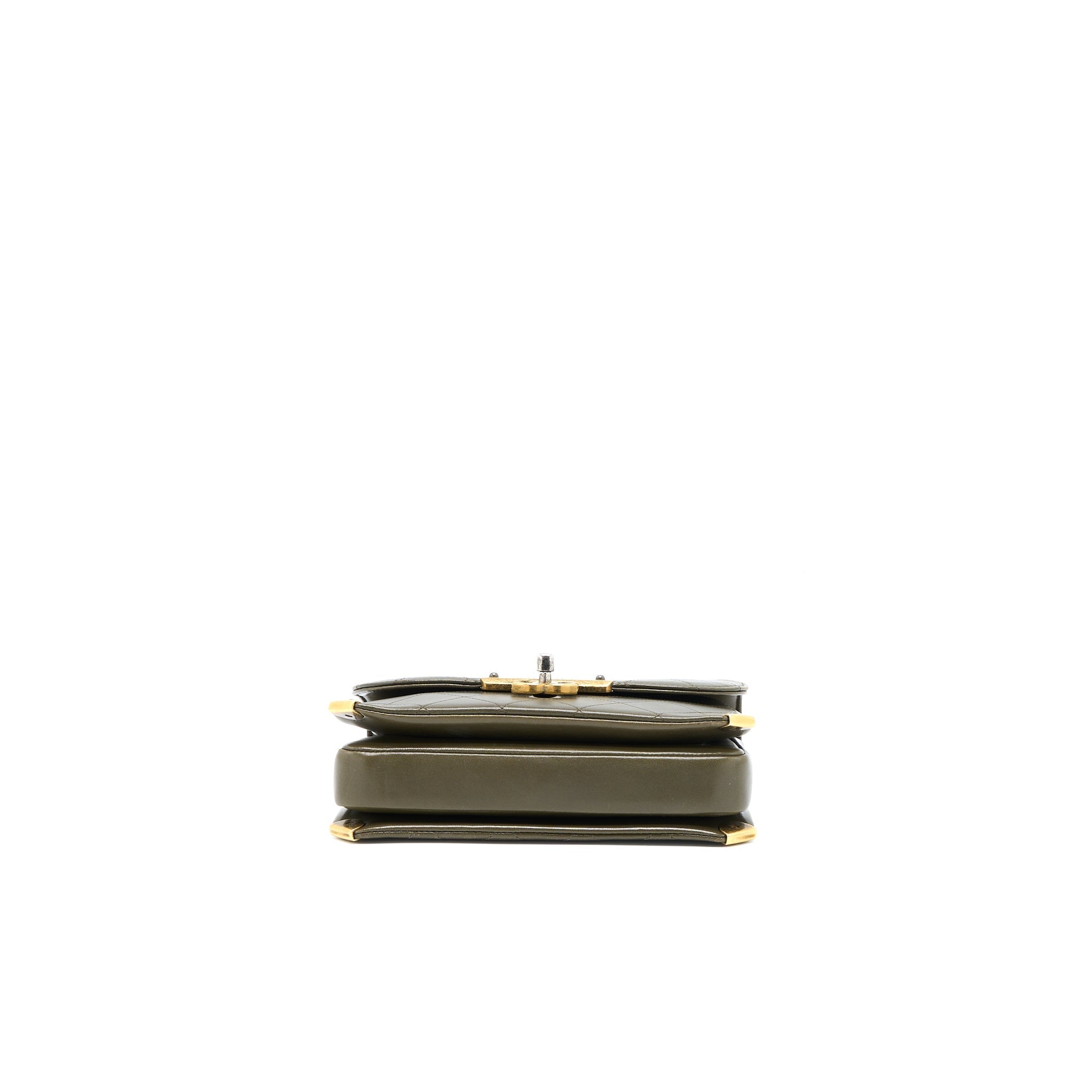 CHANEL MESSENGER FLAP BAG LAMBSKIN OLIVE GREEN RUTHENIUM GHW