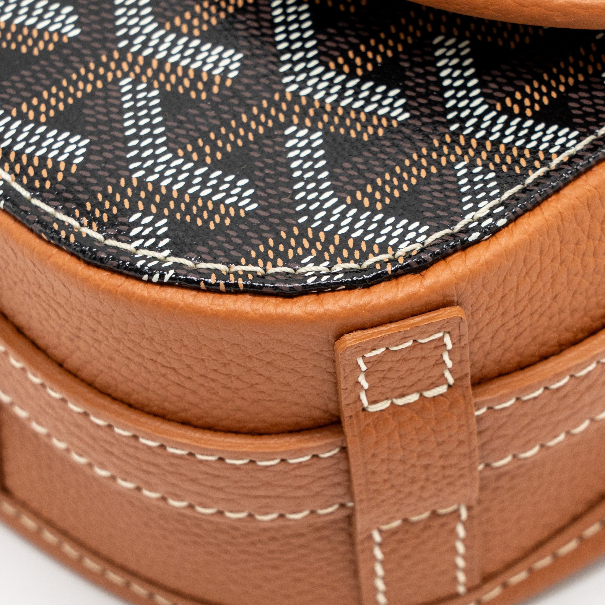 GOYARD BELVEDERE PM MESSENGER BAG GOYARDLINE CANVAS /CALFSKIN BLACK/TAN SHW