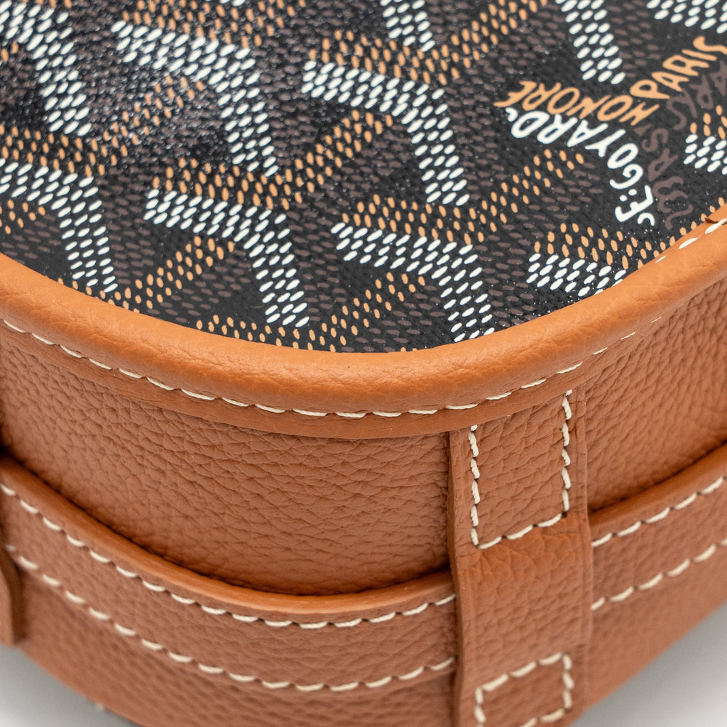 GOYARD BELVEDERE PM MESSENGER BAG GOYARDLINE CANVAS /CALFSKIN BLACK/TAN SHW