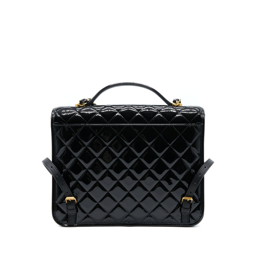 CHANEL 22K LARGE BACKPACK PATENT BLACK BRUSHED GHW (MICROCHIP)