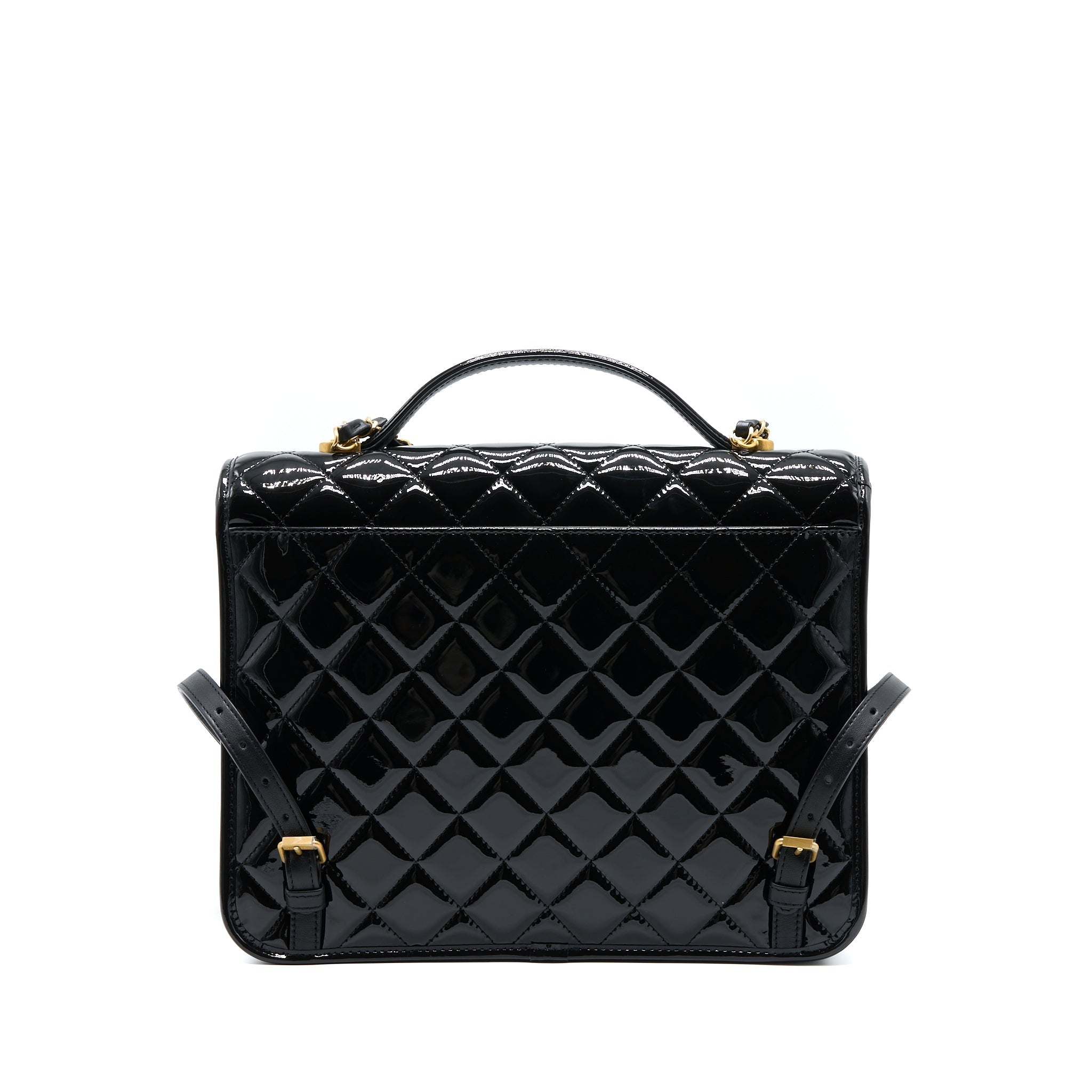 CHANEL 22K LARGE BACKPACK PATENT BLACK BRUSHED GHW (MICROCHIP)