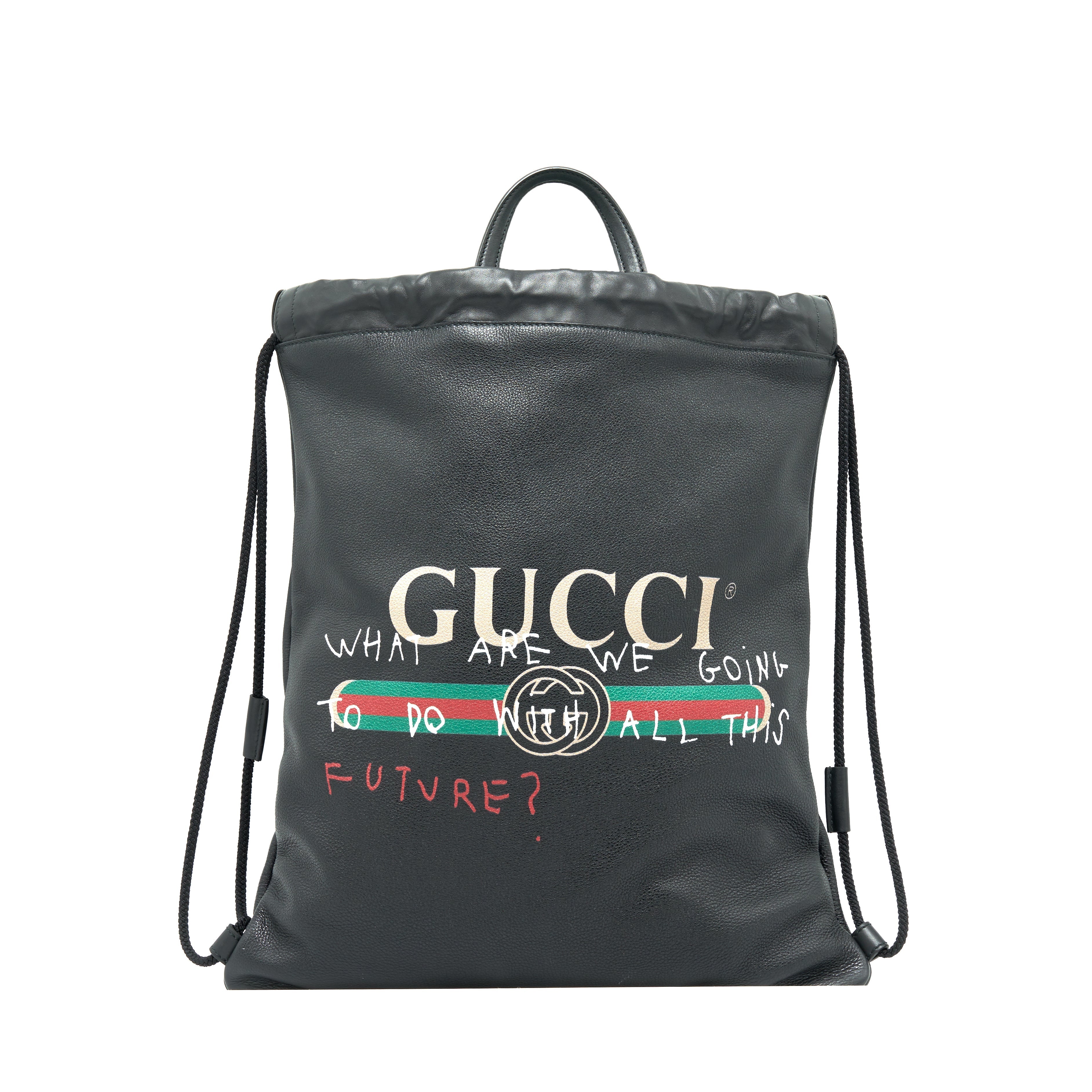 GUCCI LOGO PRINTED DRAWSTRING BACKPACK BLACK