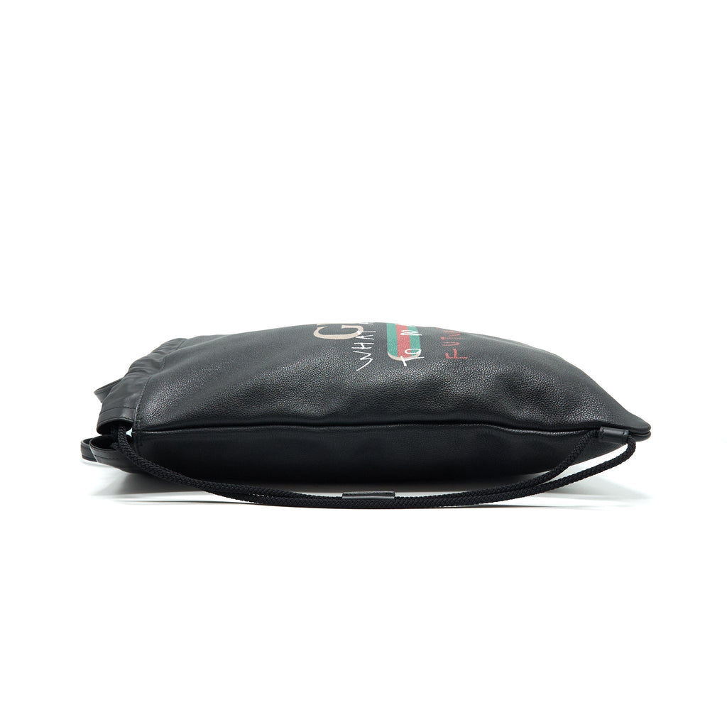 GUCCI LOGO PRINTED DRAWSTRING BACKPACK BLACK