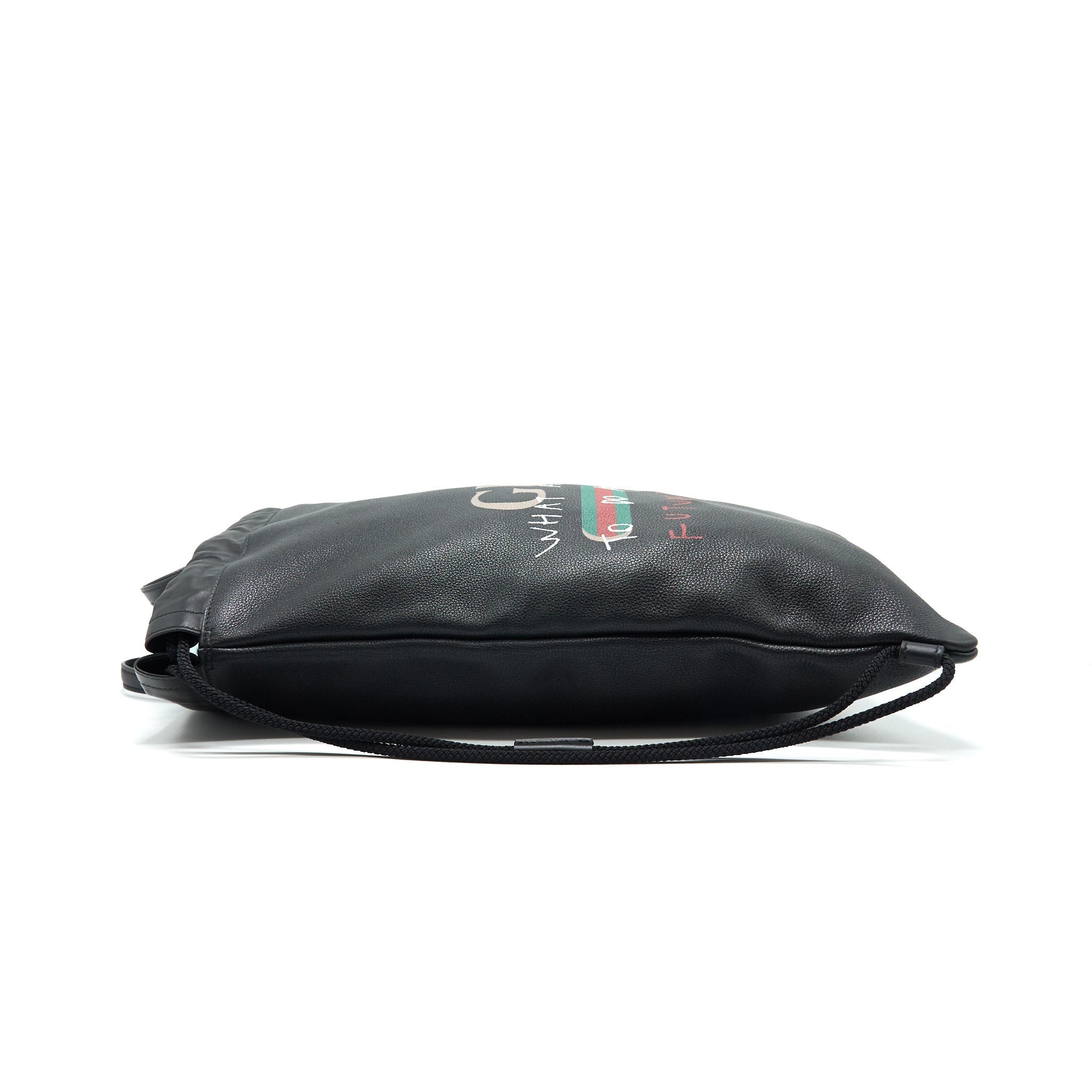 GUCCI LOGO PRINTED DRAWSTRING BACKPACK BLACK