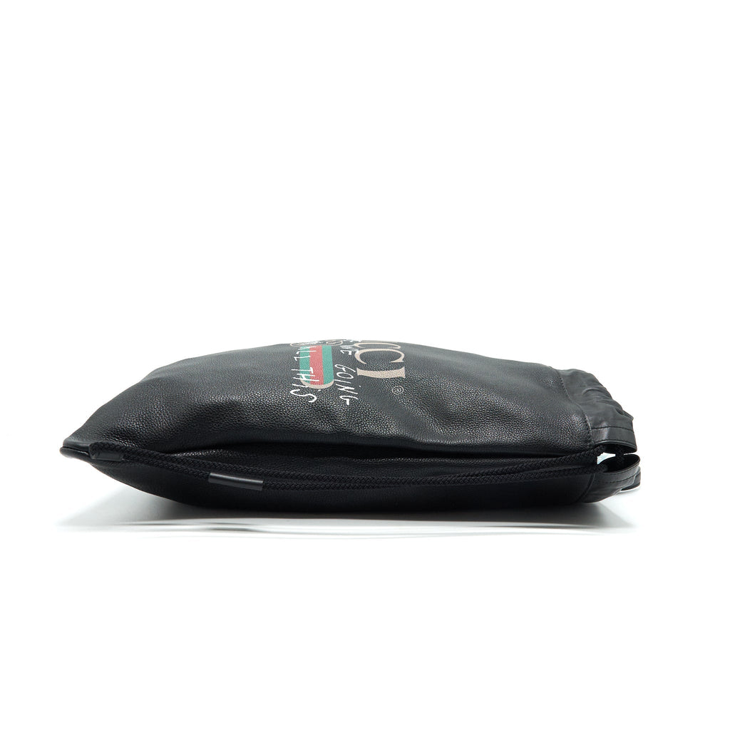 GUCCI LOGO PRINTED DRAWSTRING BACKPACK BLACK