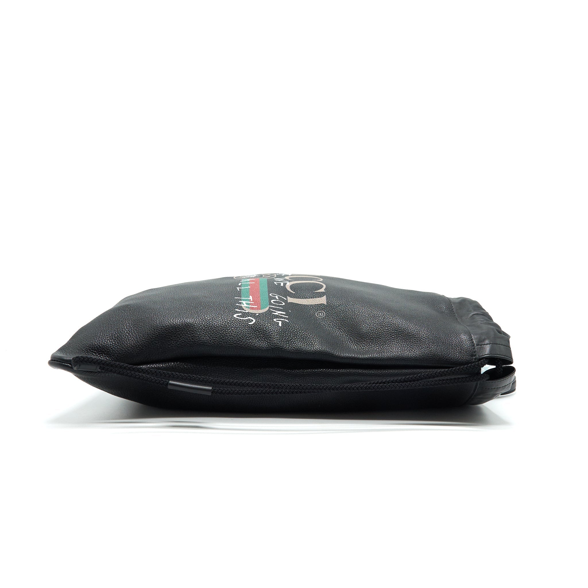 GUCCI LOGO PRINTED DRAWSTRING BACKPACK BLACK