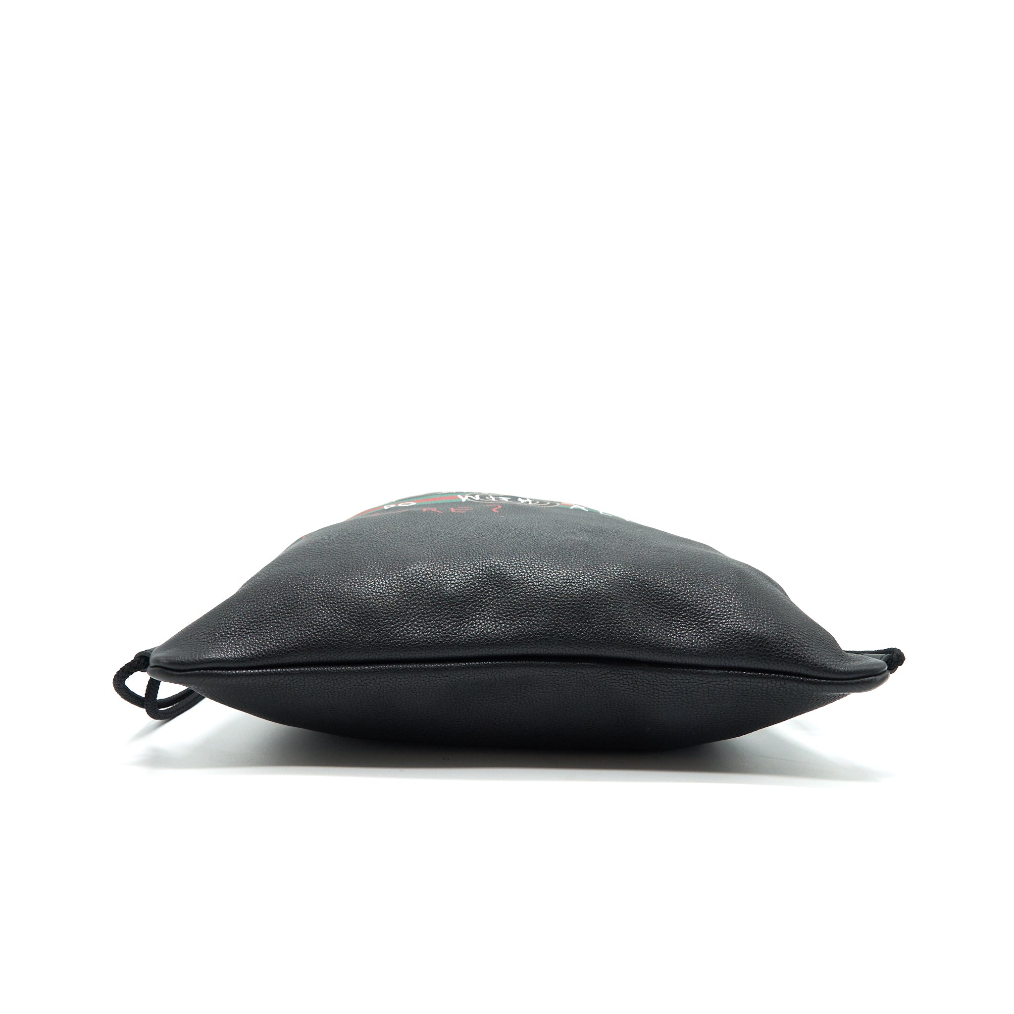 GUCCI LOGO PRINTED DRAWSTRING BACKPACK BLACK