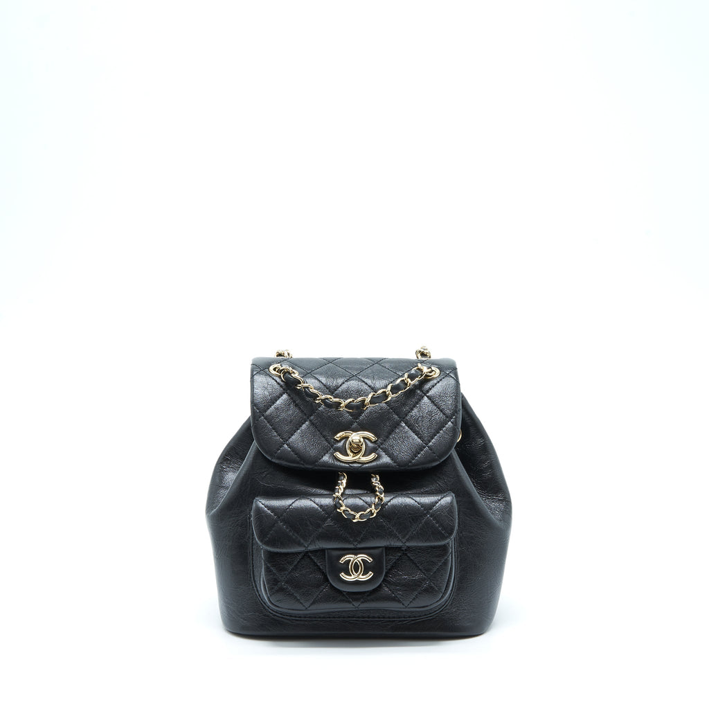CHANEL 22C MINI DUMA BACKPACK CALFSKIN BLACK LGHW (MICROCHIP)