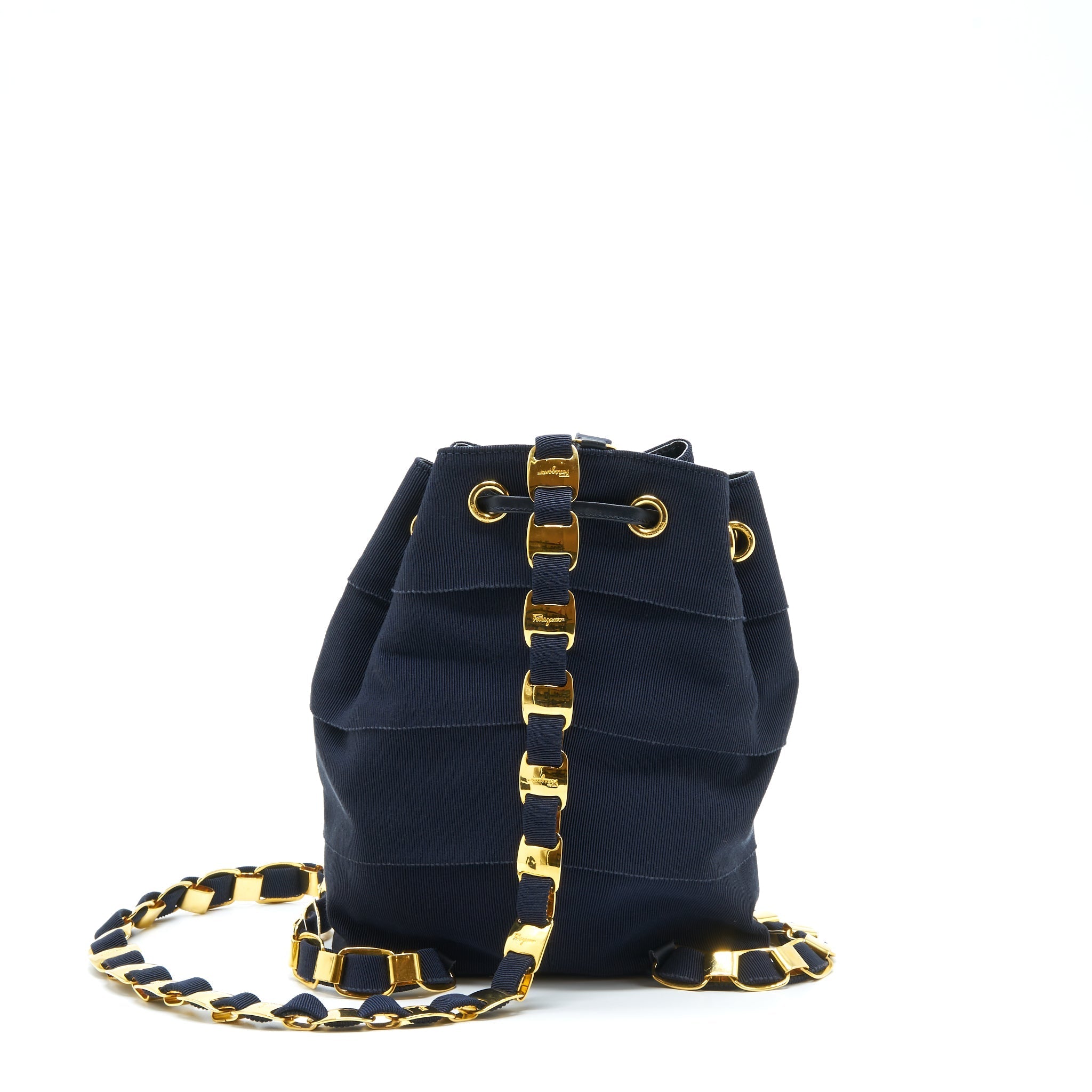 SALVATORE FERRAGAMO VINTAGE MINI BACKPACK BLACK FABRIC/NYLON GHW