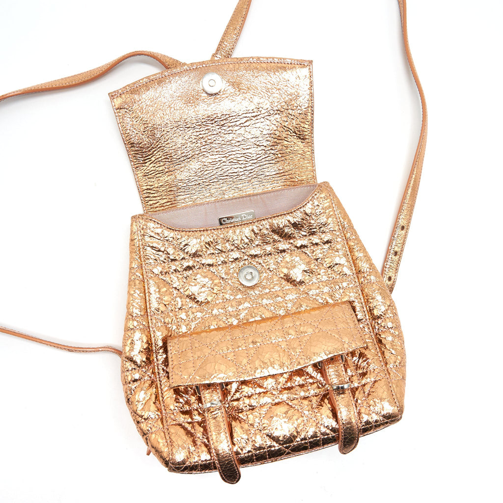 DIOR MINI BACKPACK LAMBSKIN METALLIC CHAMPAGNE