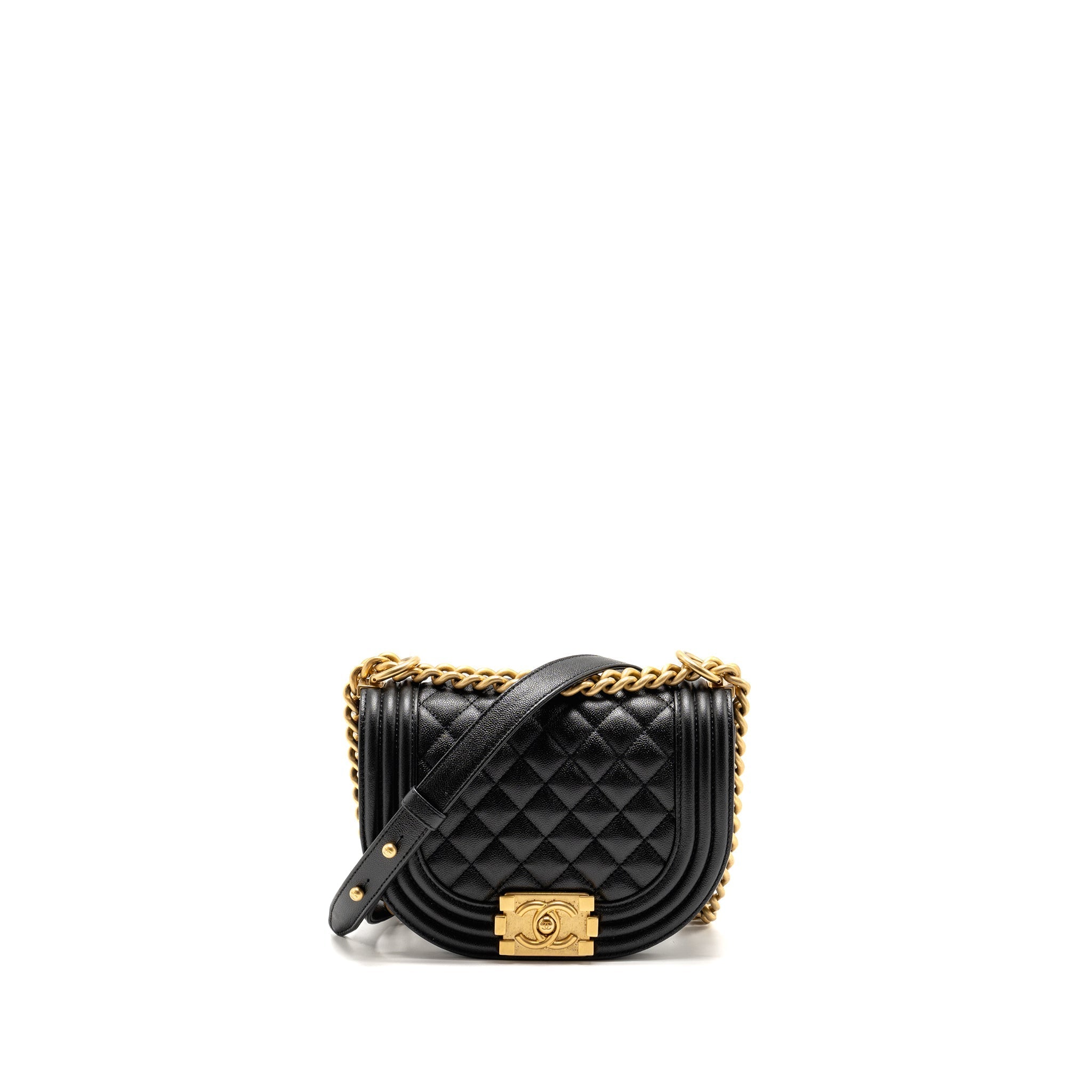 CHANEL 22A ROUND BOY MESSENGER BAG CAVIAR BLACK GHW (MICROCHIP)