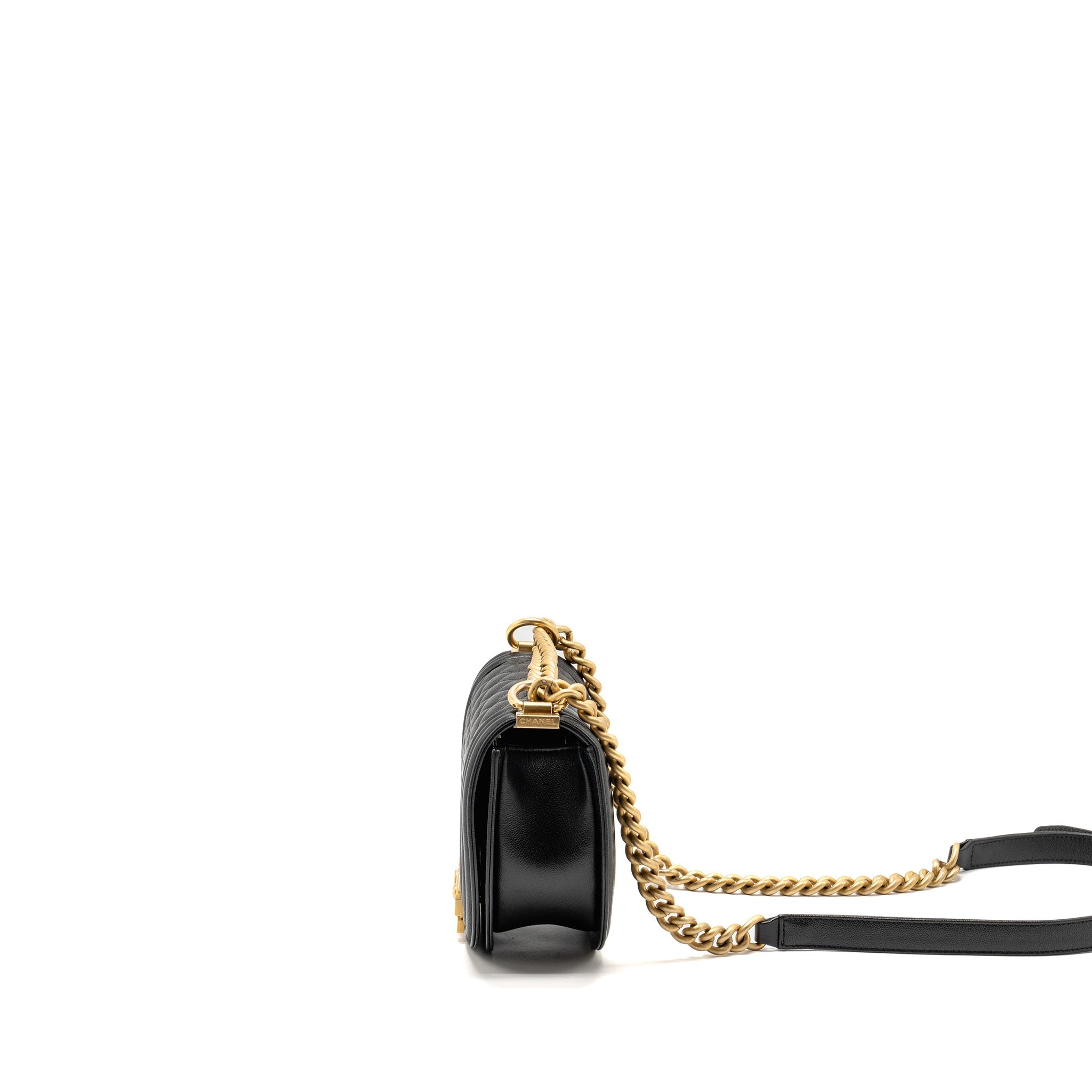 CHANEL 22A ROUND BOY MESSENGER BAG CAVIAR BLACK GHW (MICROCHIP)