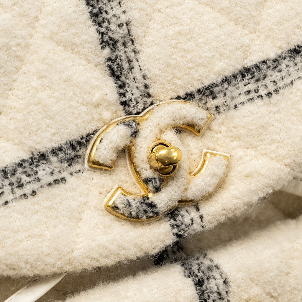CHANEL DUMA BACKPACK FABRIC WHITE/MULTICOLOUR GHW (MICROCHIP)