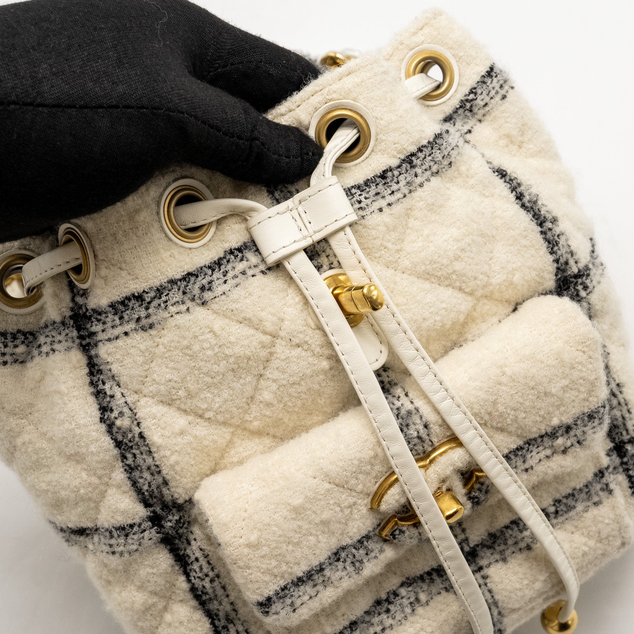 CHANEL DUMA BACKPACK FABRIC WHITE/MULTICOLOUR GHW (MICROCHIP)