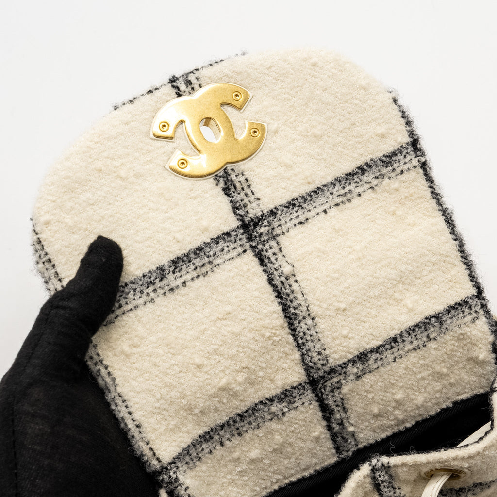CHANEL DUMA BACKPACK FABRIC WHITE/MULTICOLOUR GHW (MICROCHIP)