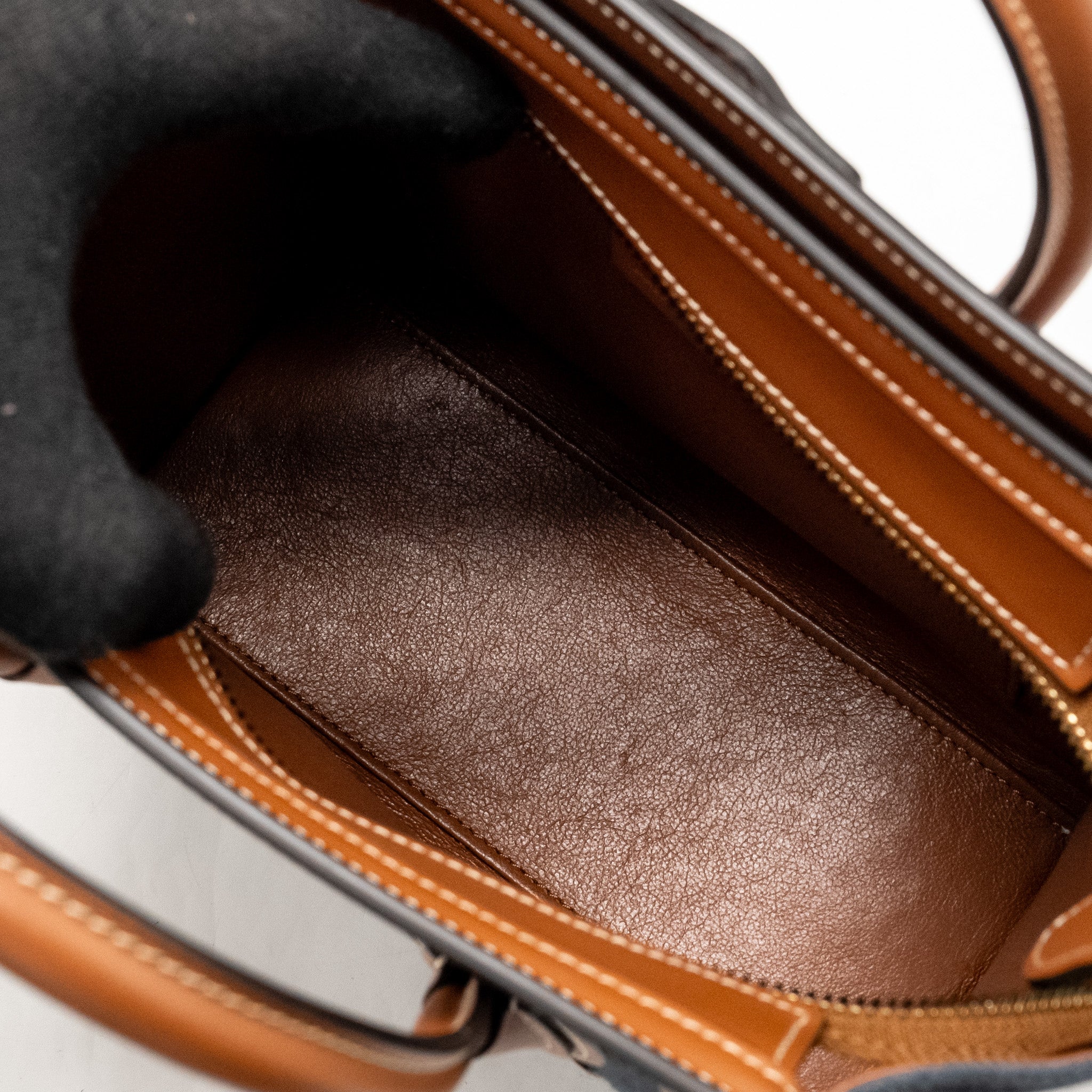 CELINE NANO LUGGAGE BAG CALFSKIN/DENIM TAN/NAVY GHW