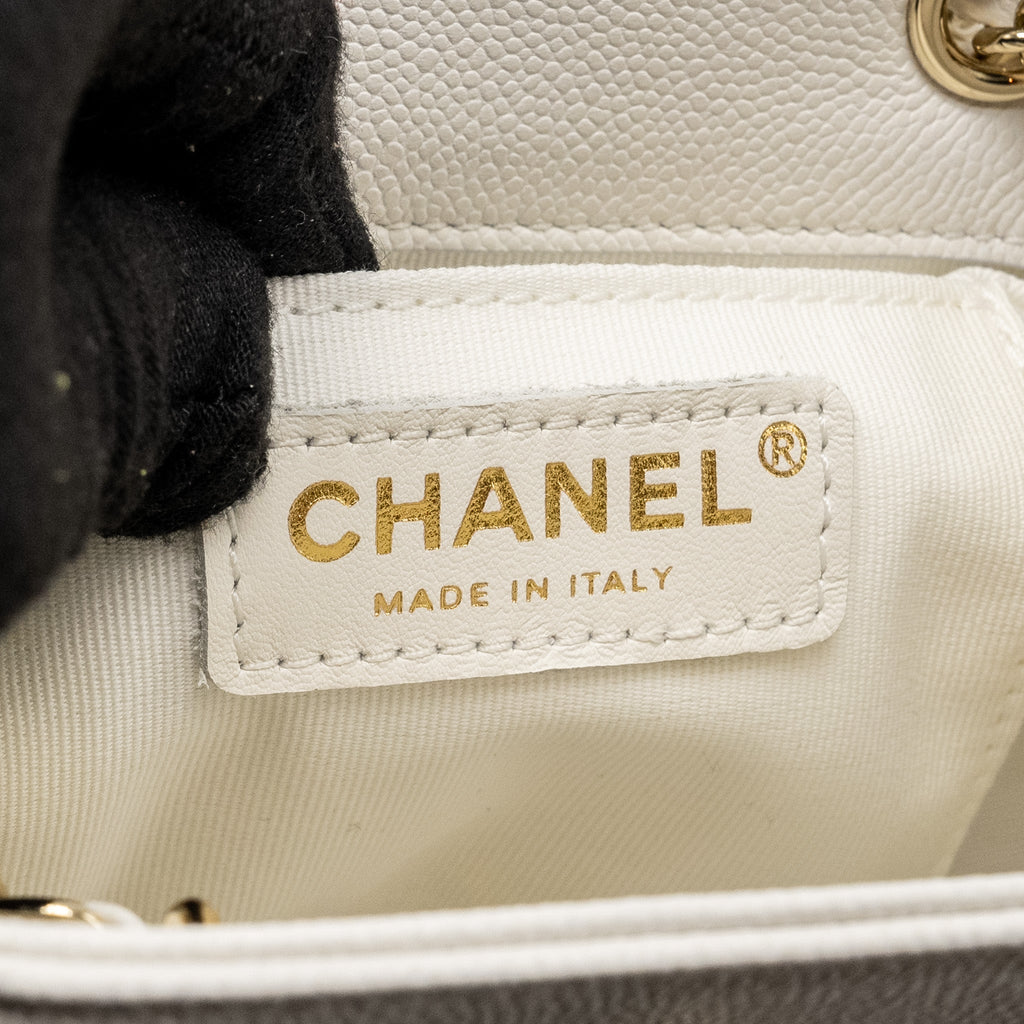 CHANEL 23K TRIPLE POCKET MINI BACKPACK CAVIAR WHITE LGHW (MICROCHIP)