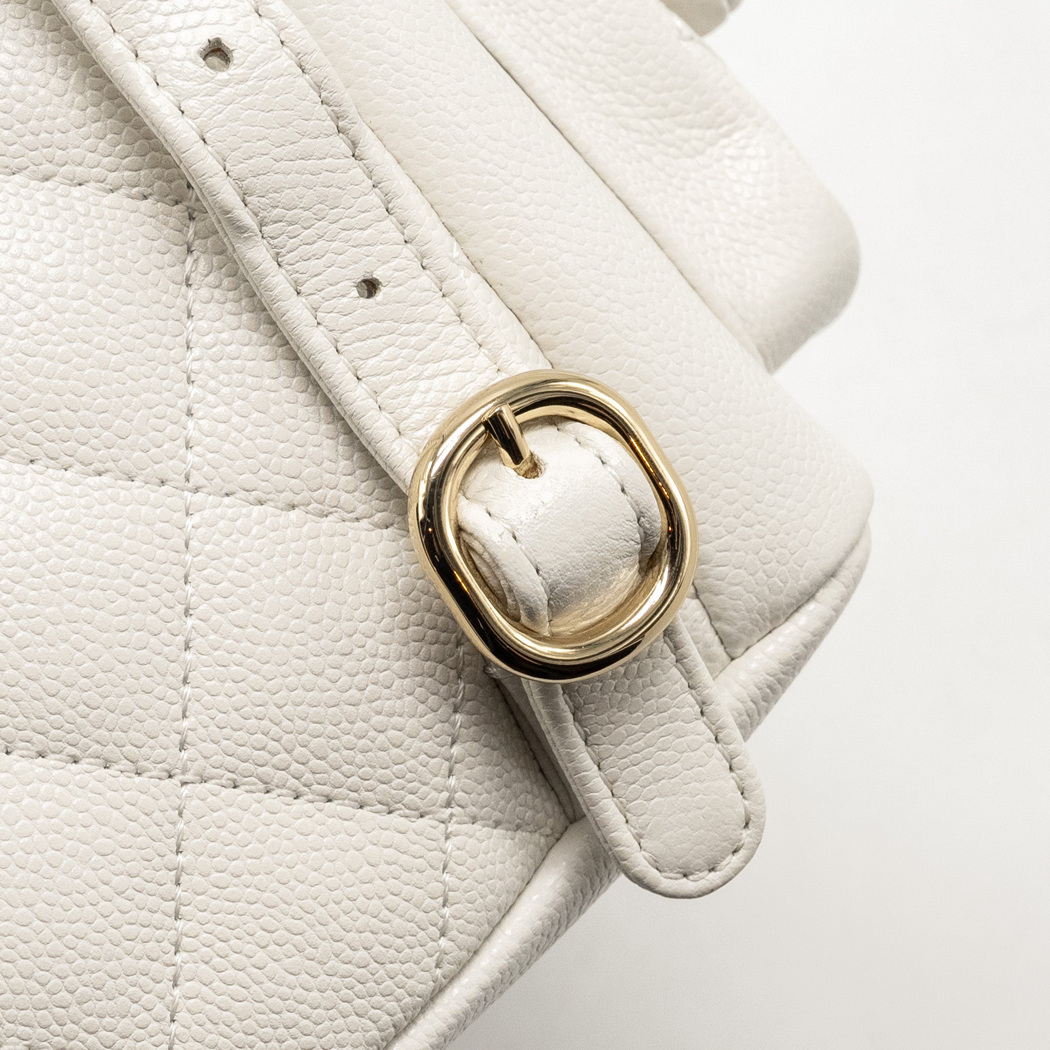 CHANEL 23K TRIPLE POCKET MINI BACKPACK CAVIAR WHITE LGHW (MICROCHIP)