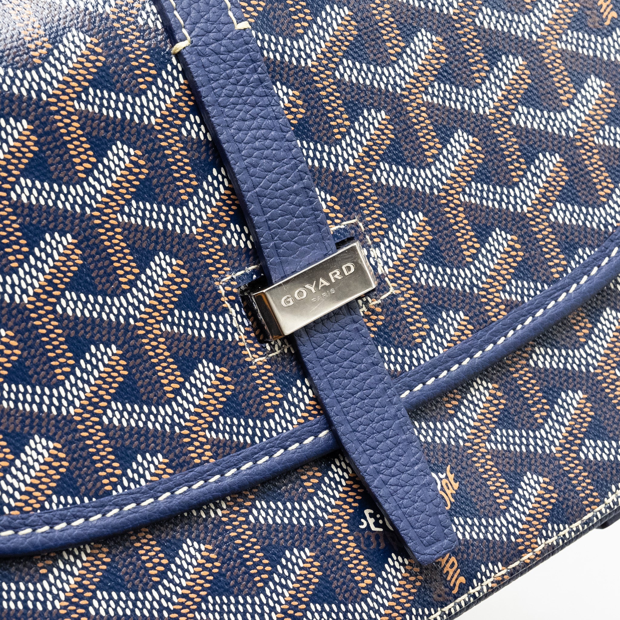 GOYARD BELVEDERE PM MESSENGER BAG GOYARDINE CANVAS/CALFSKIN NAVY SHW