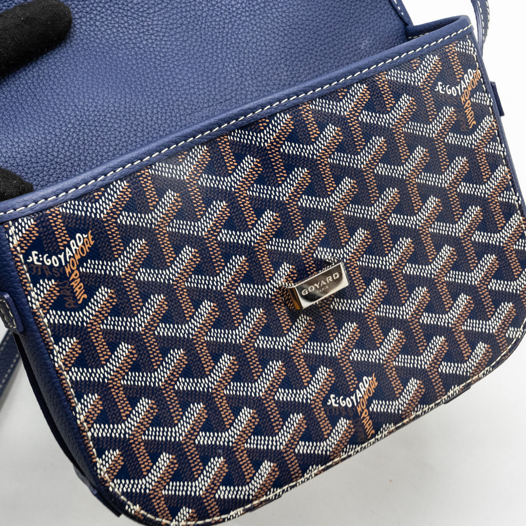 GOYARD BELVEDERE PM MESSENGER BAG GOYARDINE CANVAS/CALFSKIN NAVY SHW