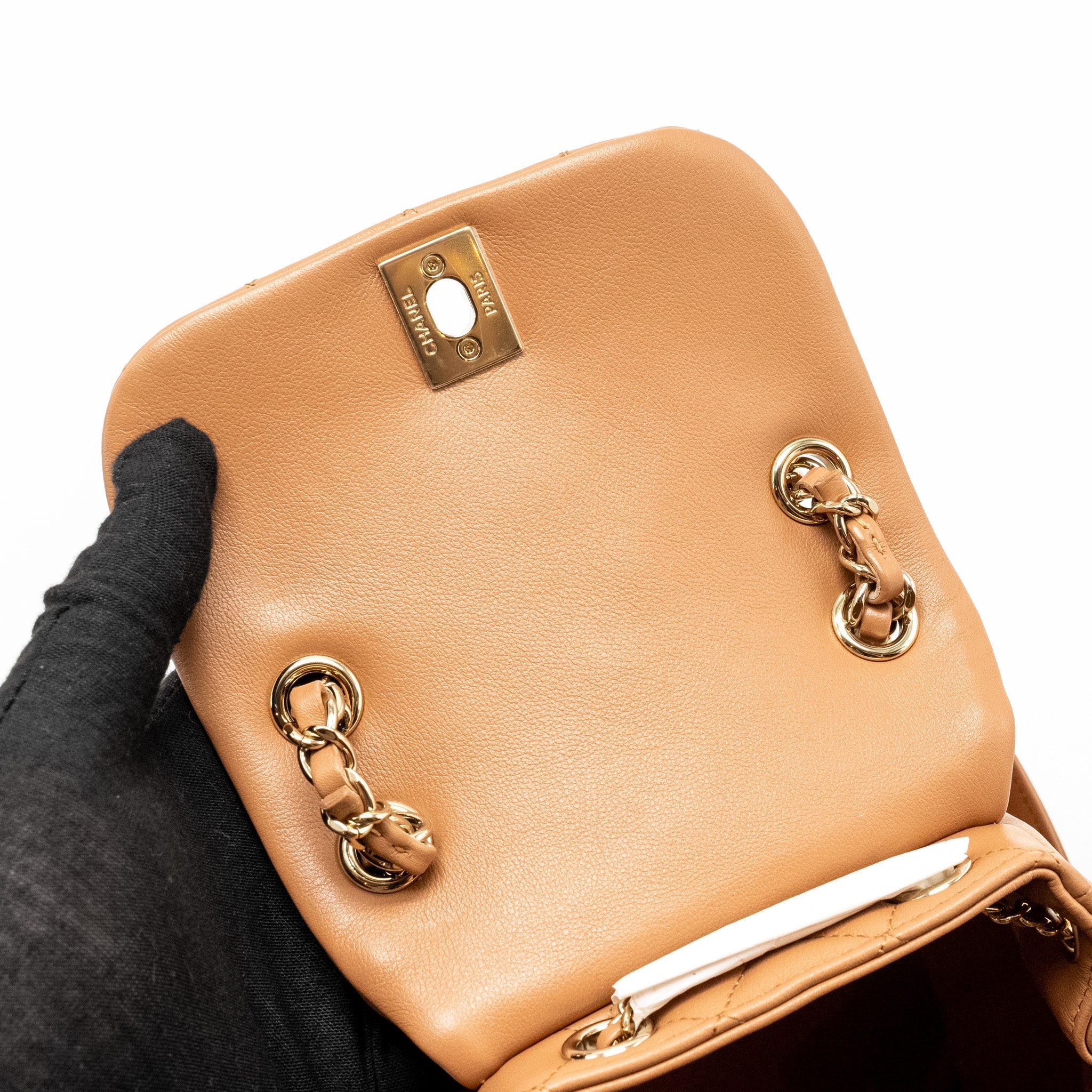 CHANEL 24P MINI DUMA BACKPACK CALFSKIN CARAMEL LGHW (MICROCHIP)