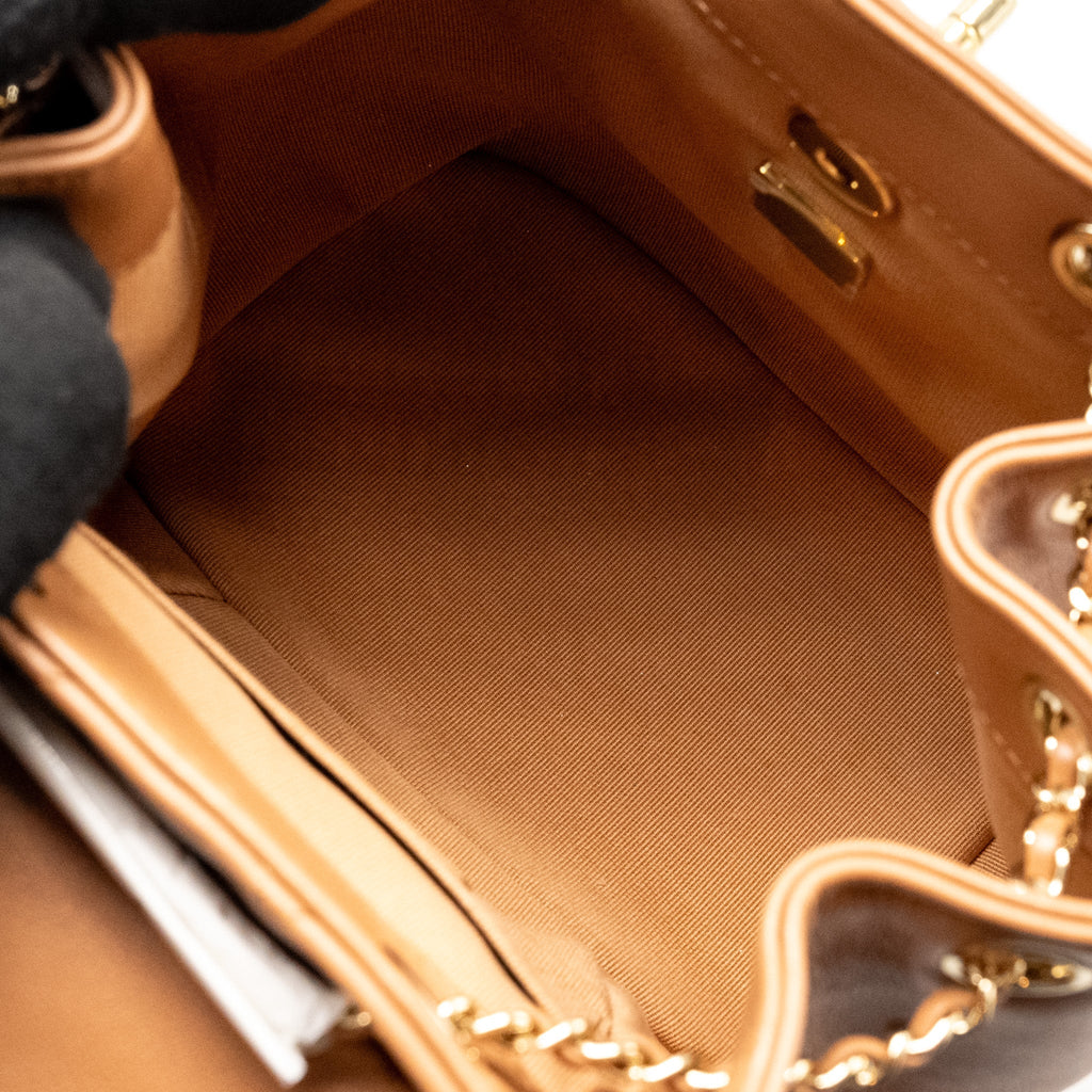 CHANEL 24P MINI DUMA BACKPACK CALFSKIN CARAMEL LGHW (MICROCHIP)