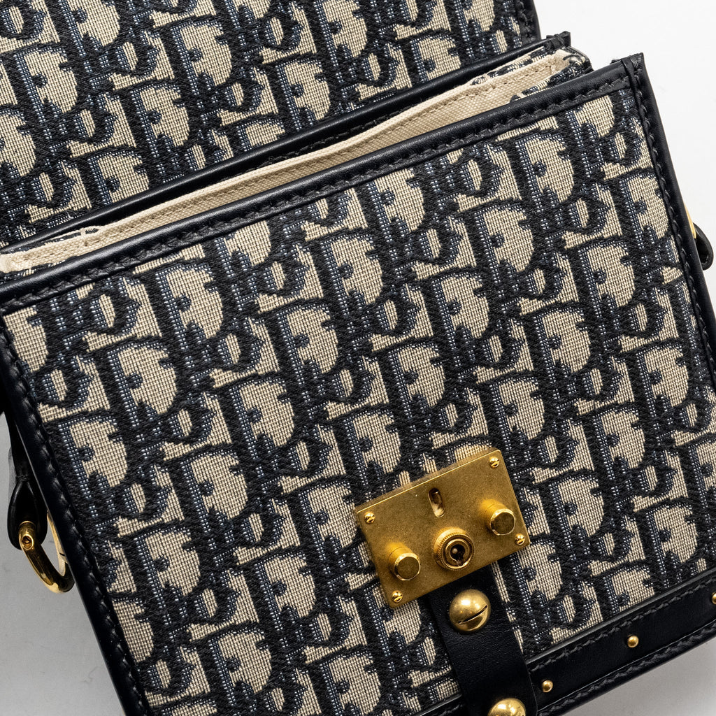 DIOR ADDICT VERTICAL MESSENGER BAG OBLIQUE CANVAS BLUE GHW