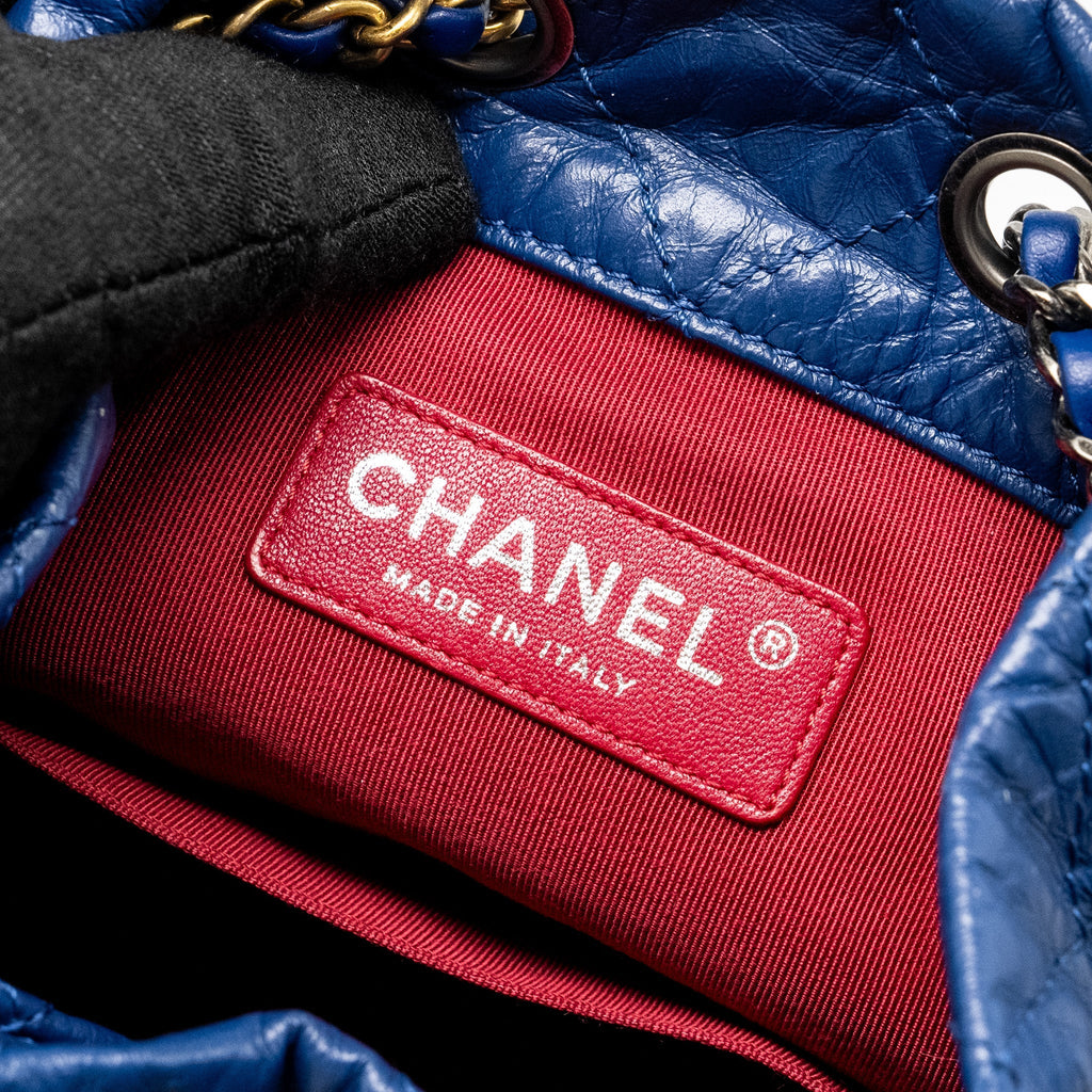 CHANEL GABRIELLE BACKPACK AGED CALFSKIN BLUE MULTICOLOUR HARDWARE