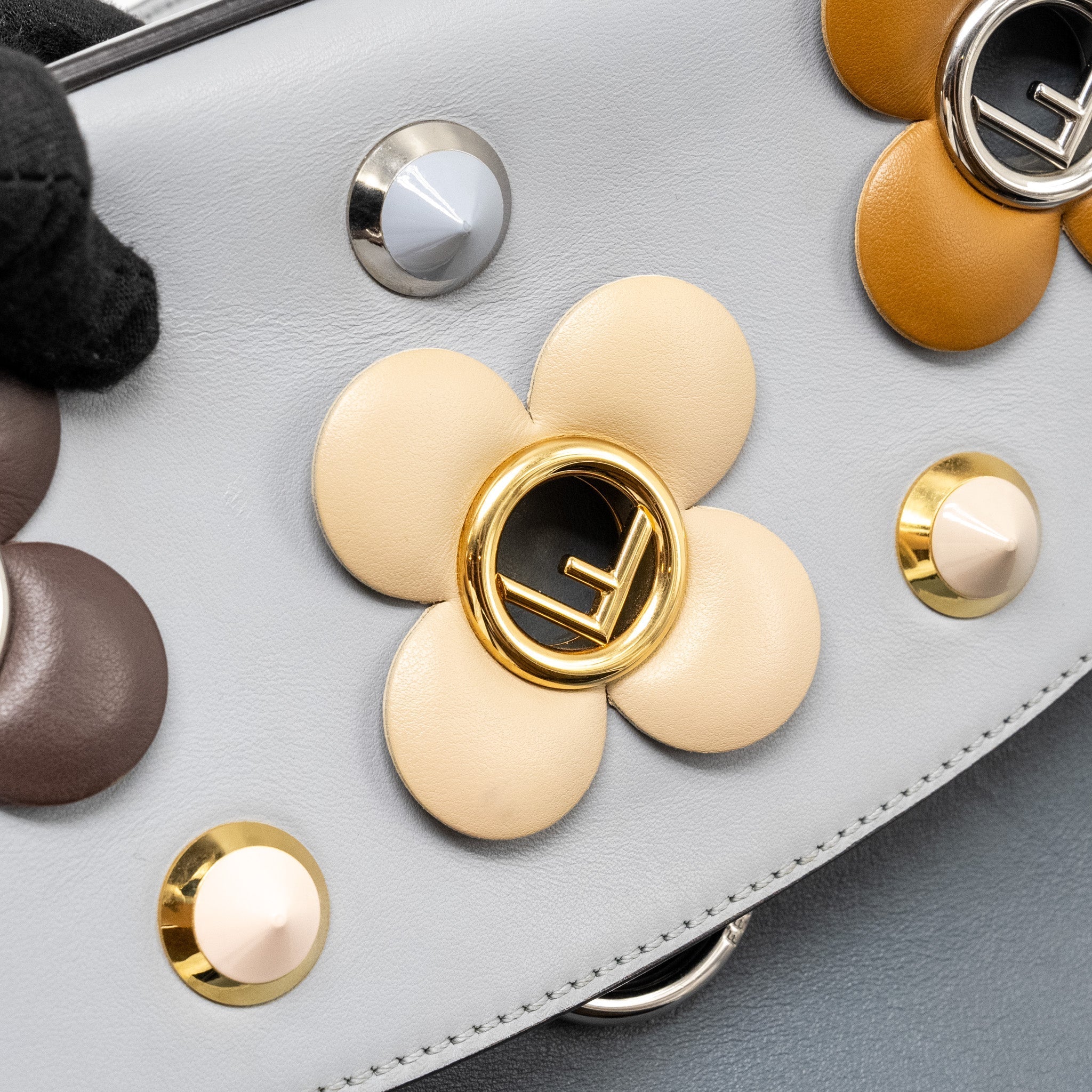 FENDI FLOWERLAND 2 WAY SHOULDER BAG/BACKPACK CALFSKIN GREY MULTICOLOUR HARDWARE