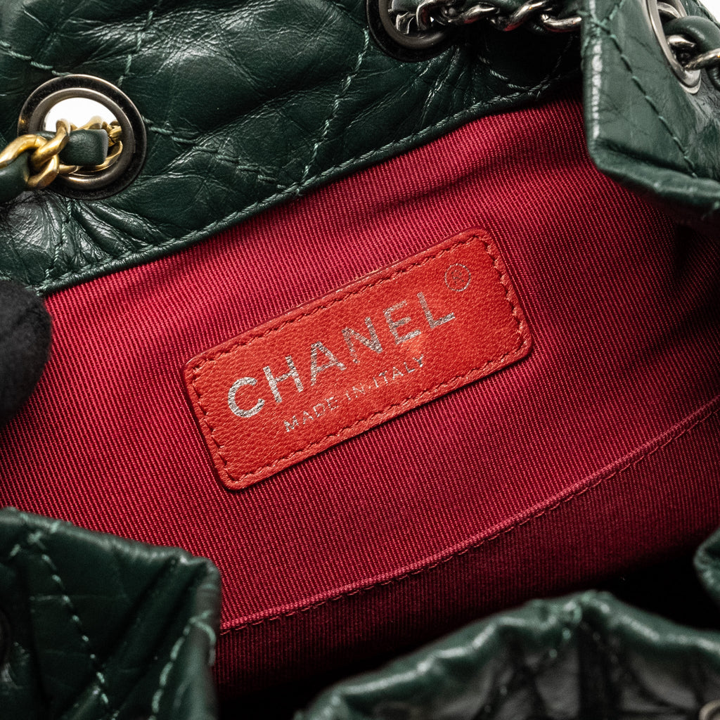 CHANEL SMALL GABRIELLE BACKPACK AGED CALFSKIN DARK GREEN MULTICOLOR HARDWARE