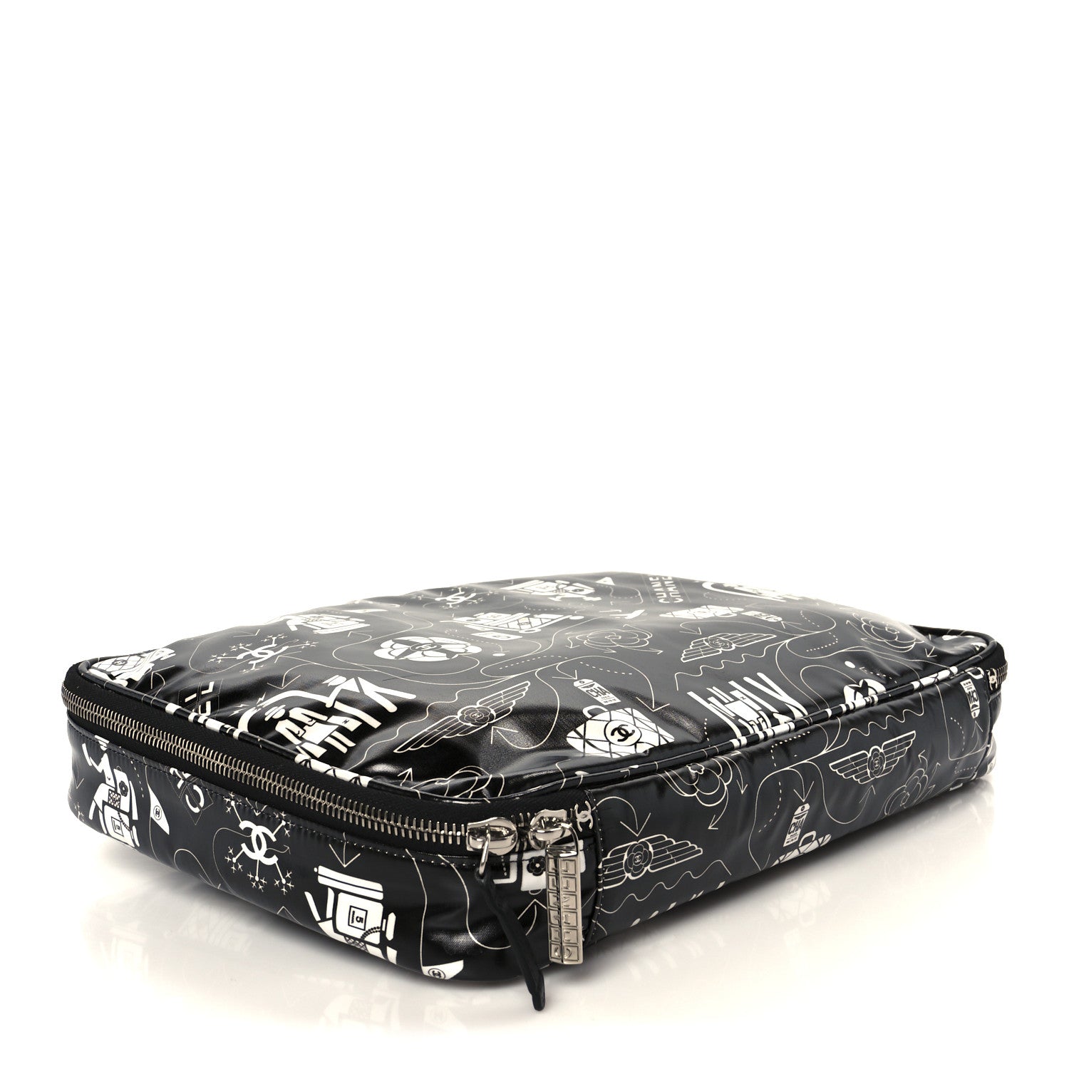 Coated Canvas Airline Large Travel Bag Black White