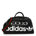 X ADIDAS Textured Dollar Calfskin Web Trefoil Large Bowling Bag Black Off White