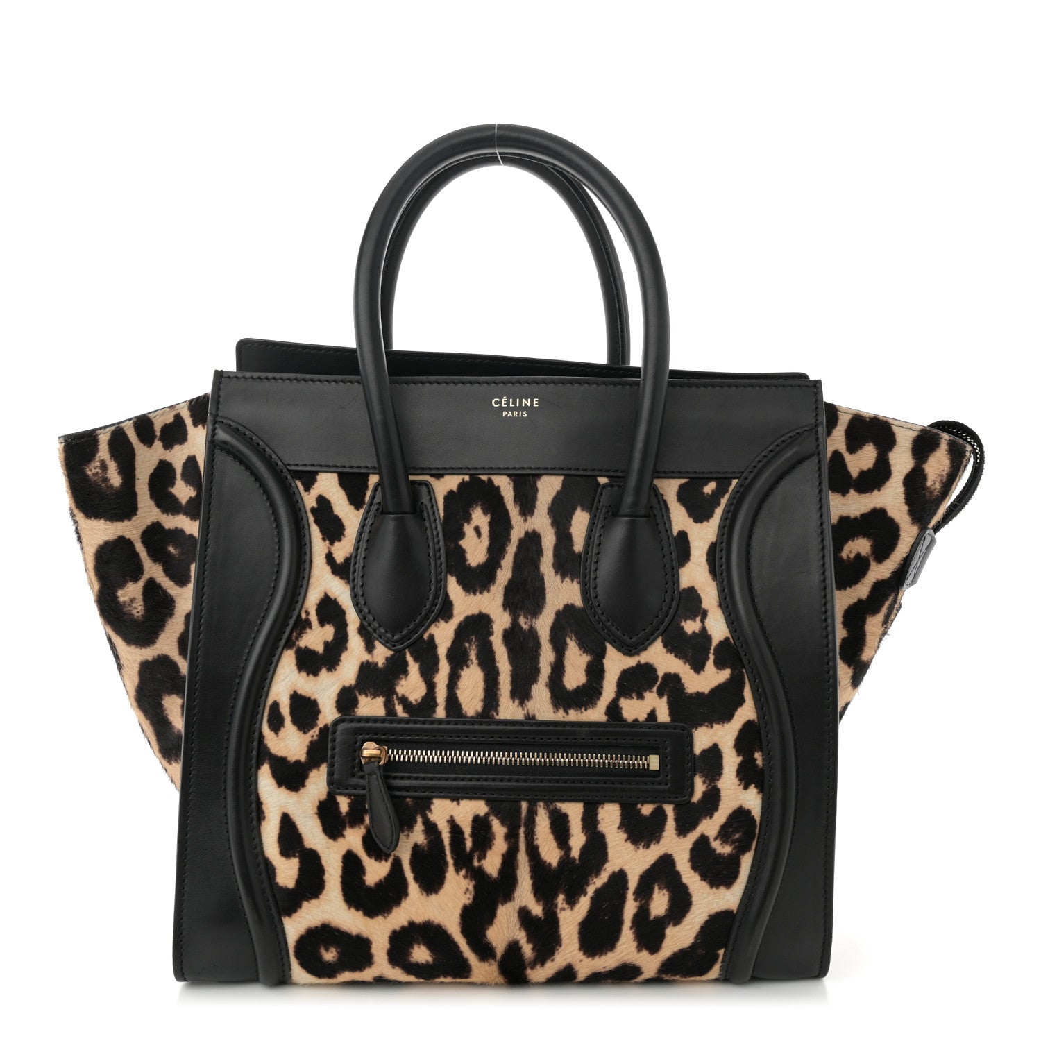 LEOPARD PONY HAIR MINI LUGGAGE BLACK