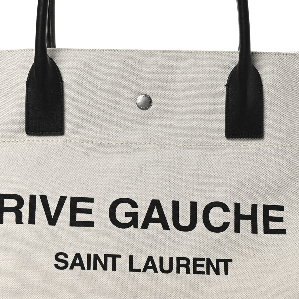 Linen Calfskin Rive Gauche Maxi Tote Grege et Noir