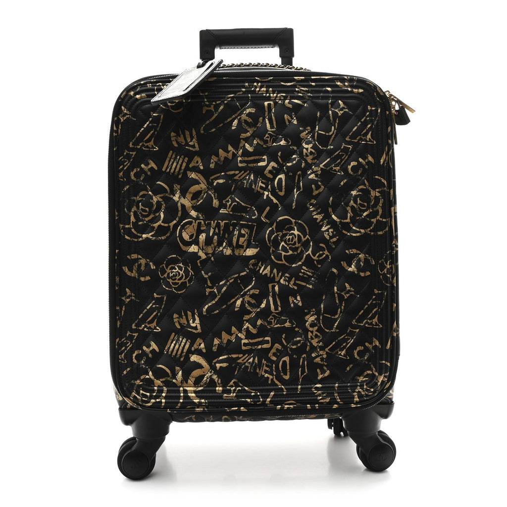 Calfskin Quilted Graffiti Trolley Black Gold