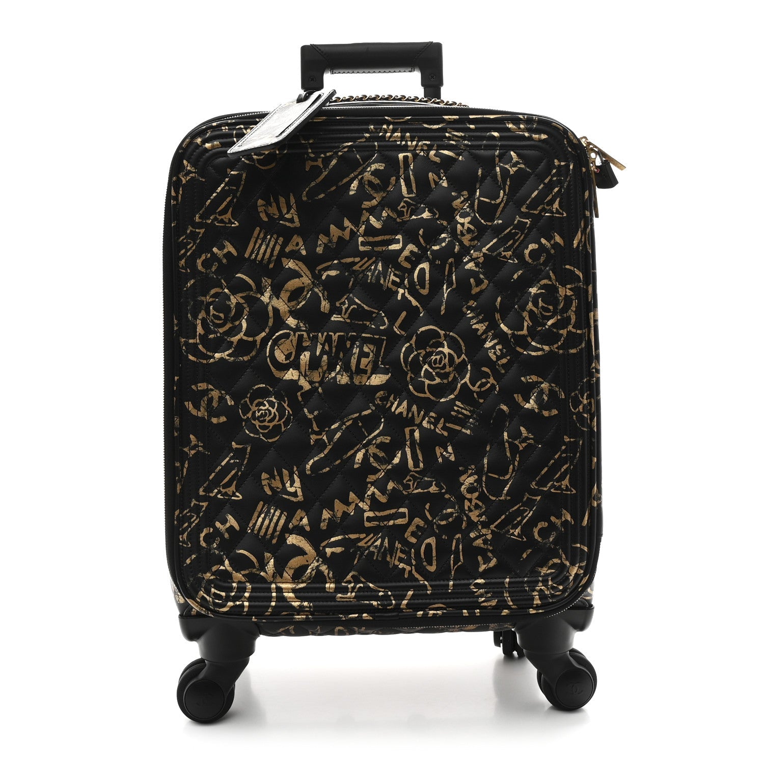 Calfskin Quilted Graffiti Trolley Black Gold