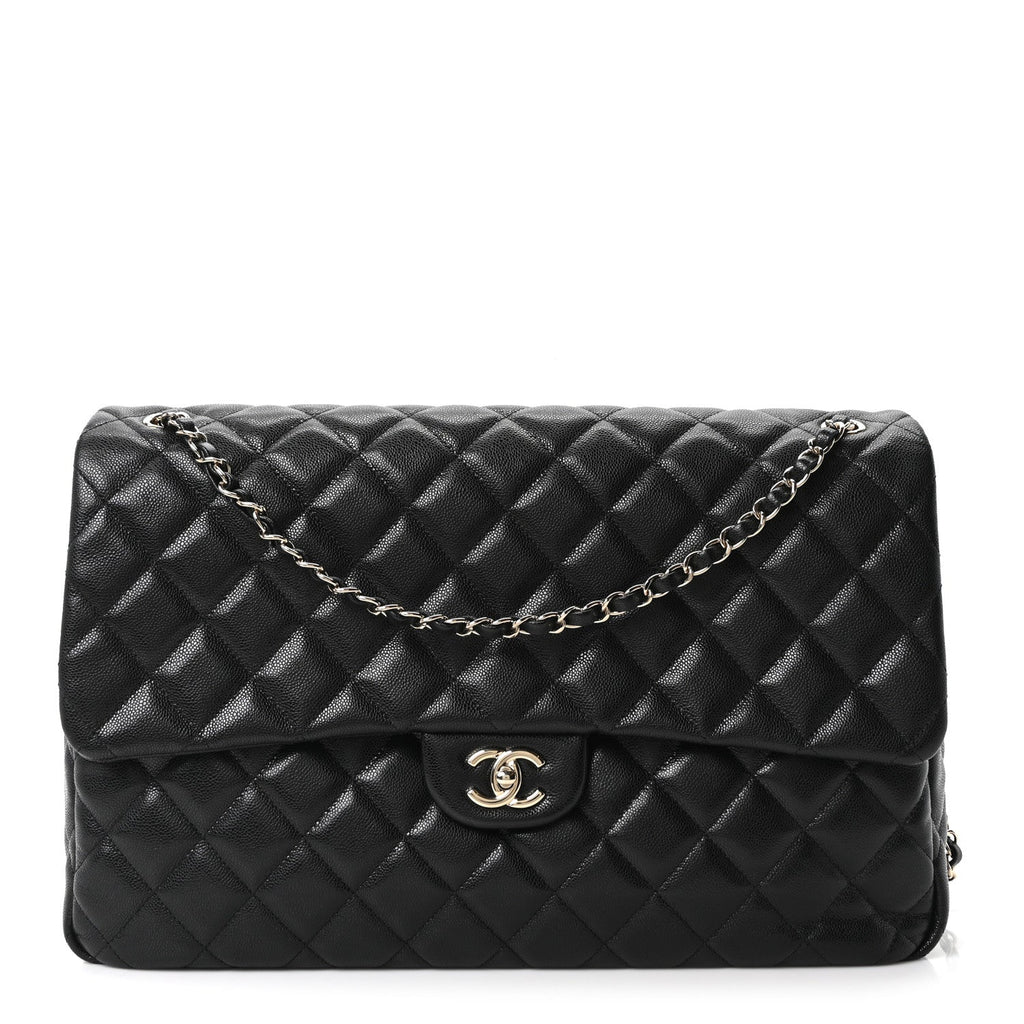 CAVIAR QUILTED XXL TRAVEL FLAP BAG BLACK