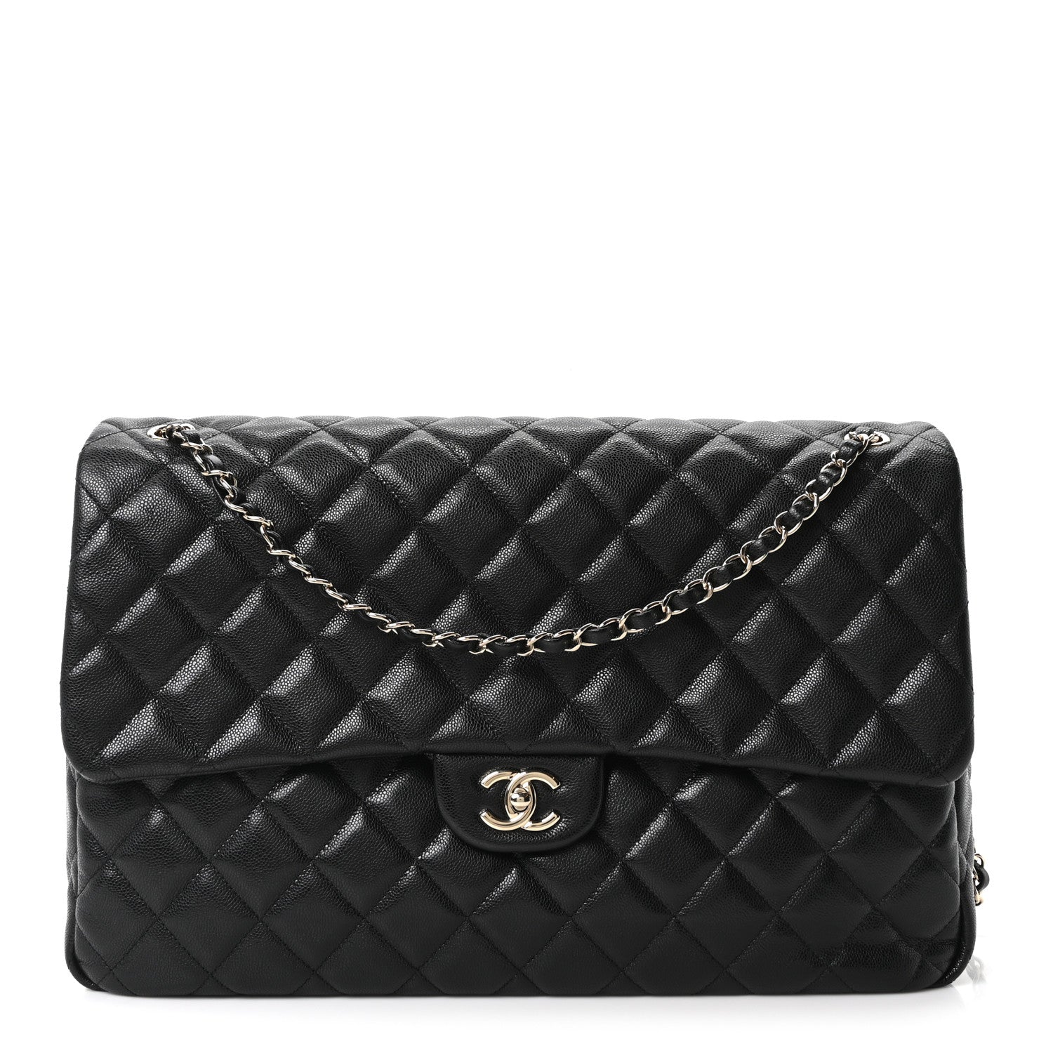 CAVIAR QUILTED XXL TRAVEL FLAP BAG BLACK