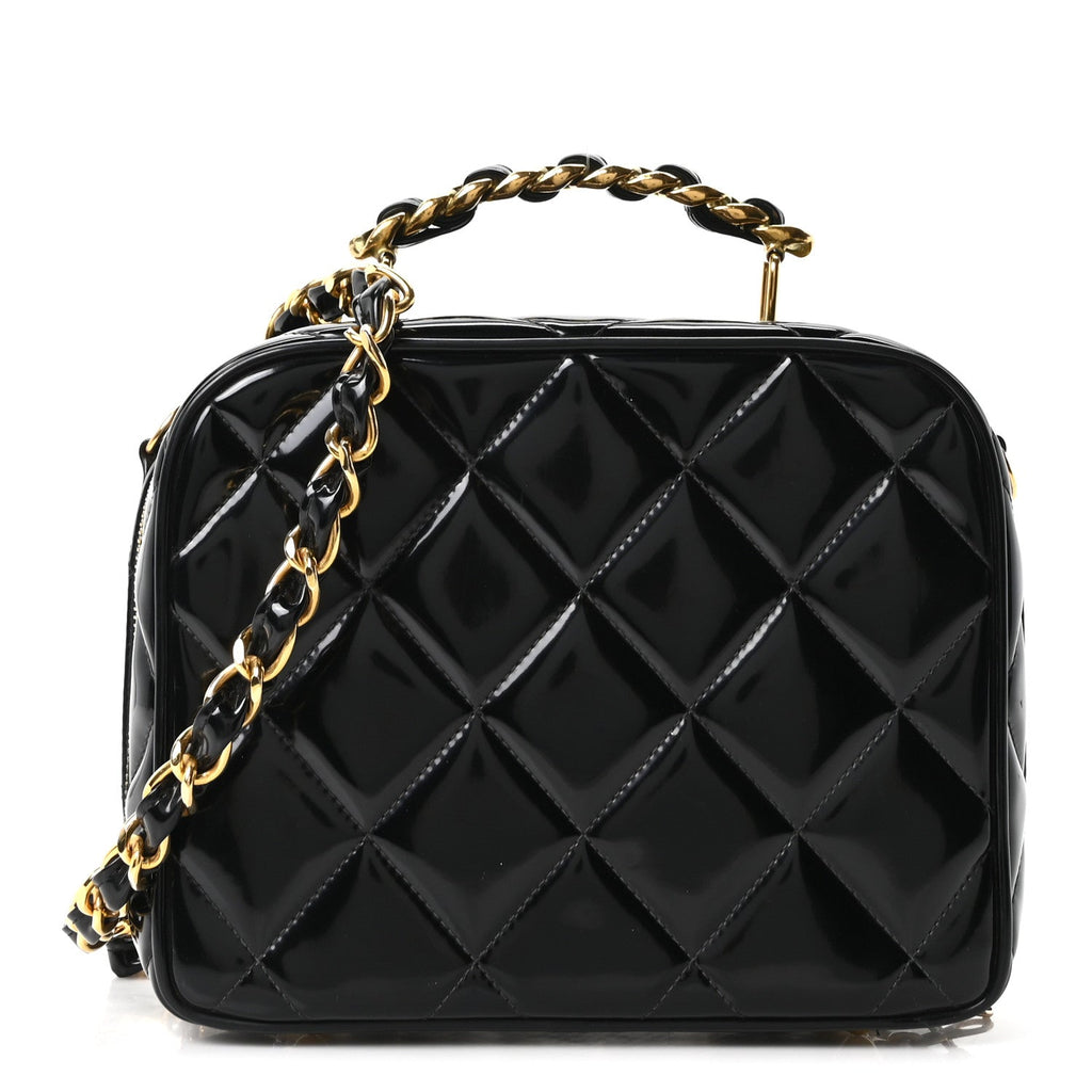 PATENT QUILTED VANITY CASE BLACK