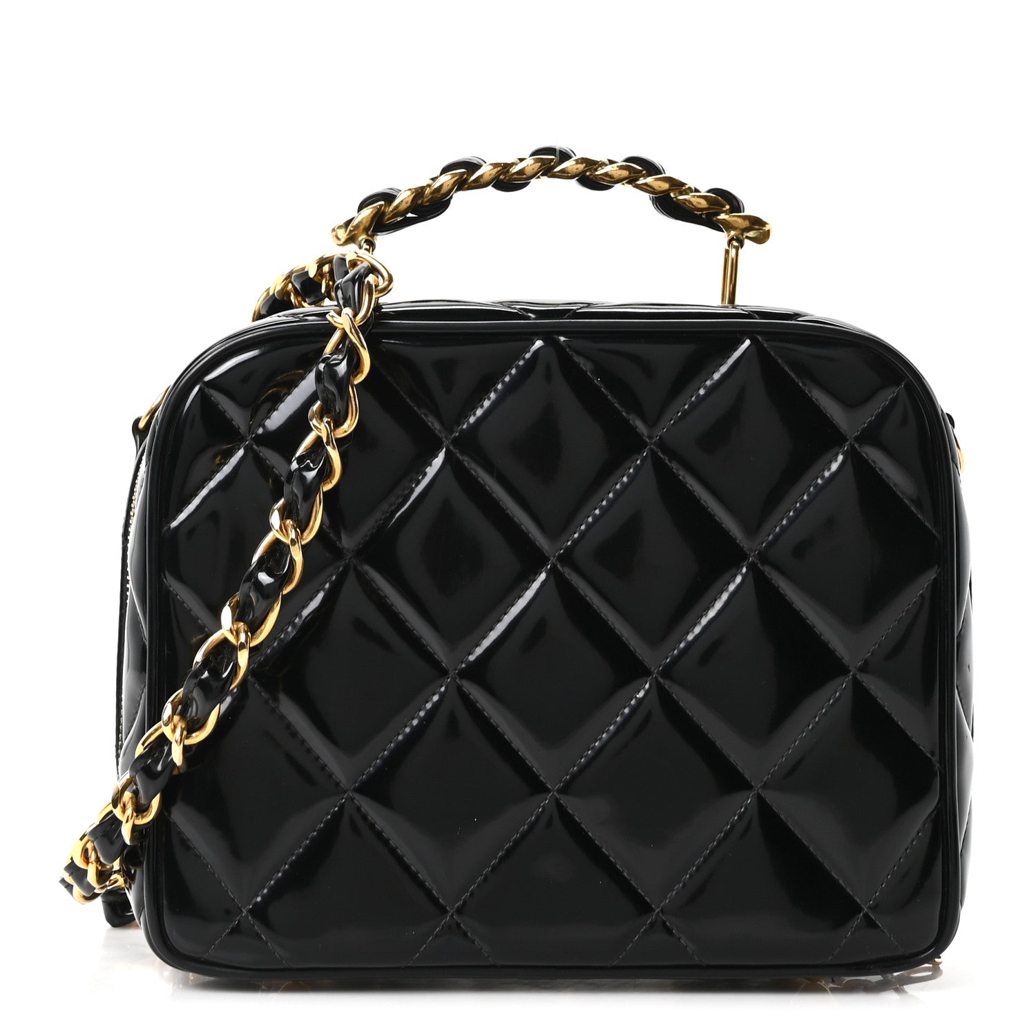 PATENT QUILTED VANITY CASE BLACK