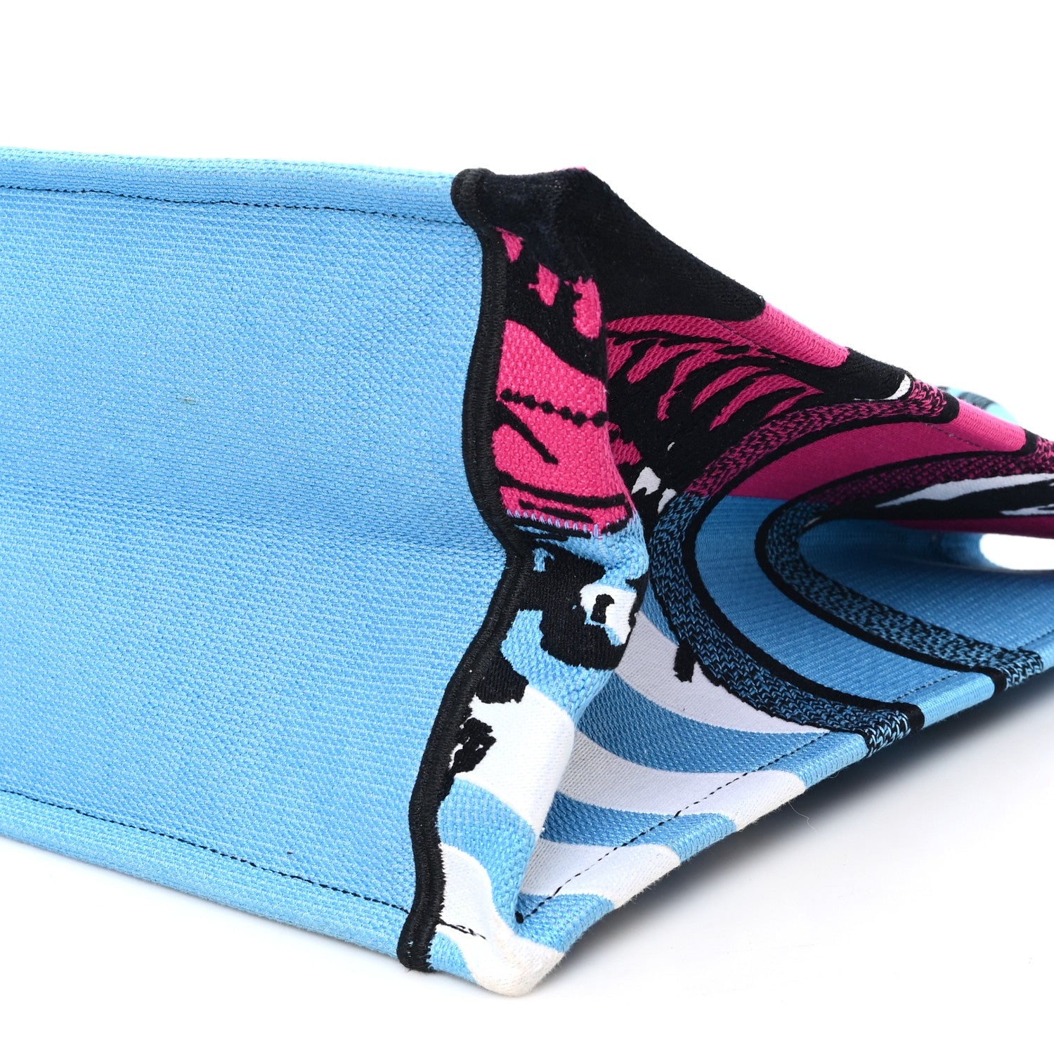 CANVAS EMBROIDERED LARGE JUNGLE POP BOOK TOTE BLUE MULTICOLOR