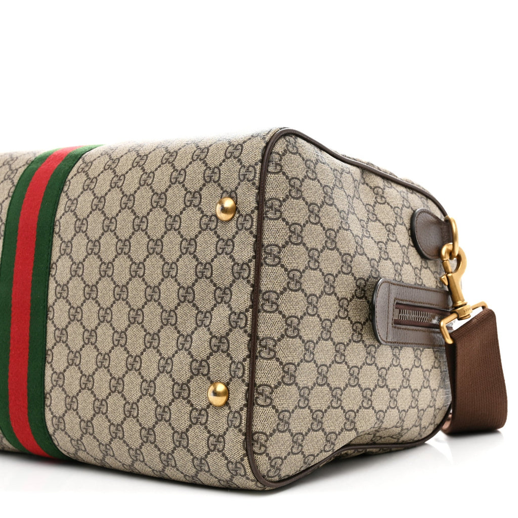 GG SUPREME MONOGRAM TEXTURED DOLLAR CALFSKIN WEB MEDIUM OPHIDIA CARRY-ON DUFFLE BAG BEIGE EBONY NEW ACERO