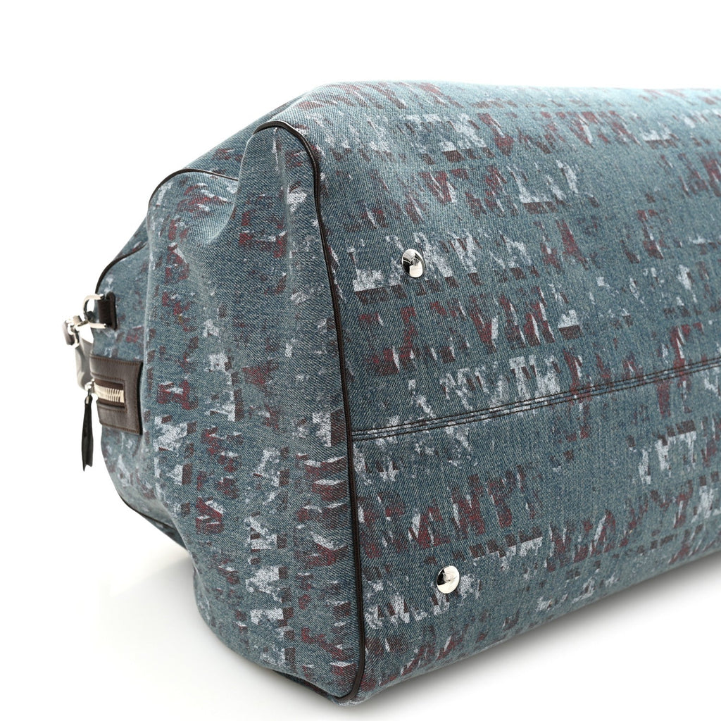 X FUTURE DENIM CALFSKIN LOGO PRINT TRAVEL BAG BLUE BROWN
