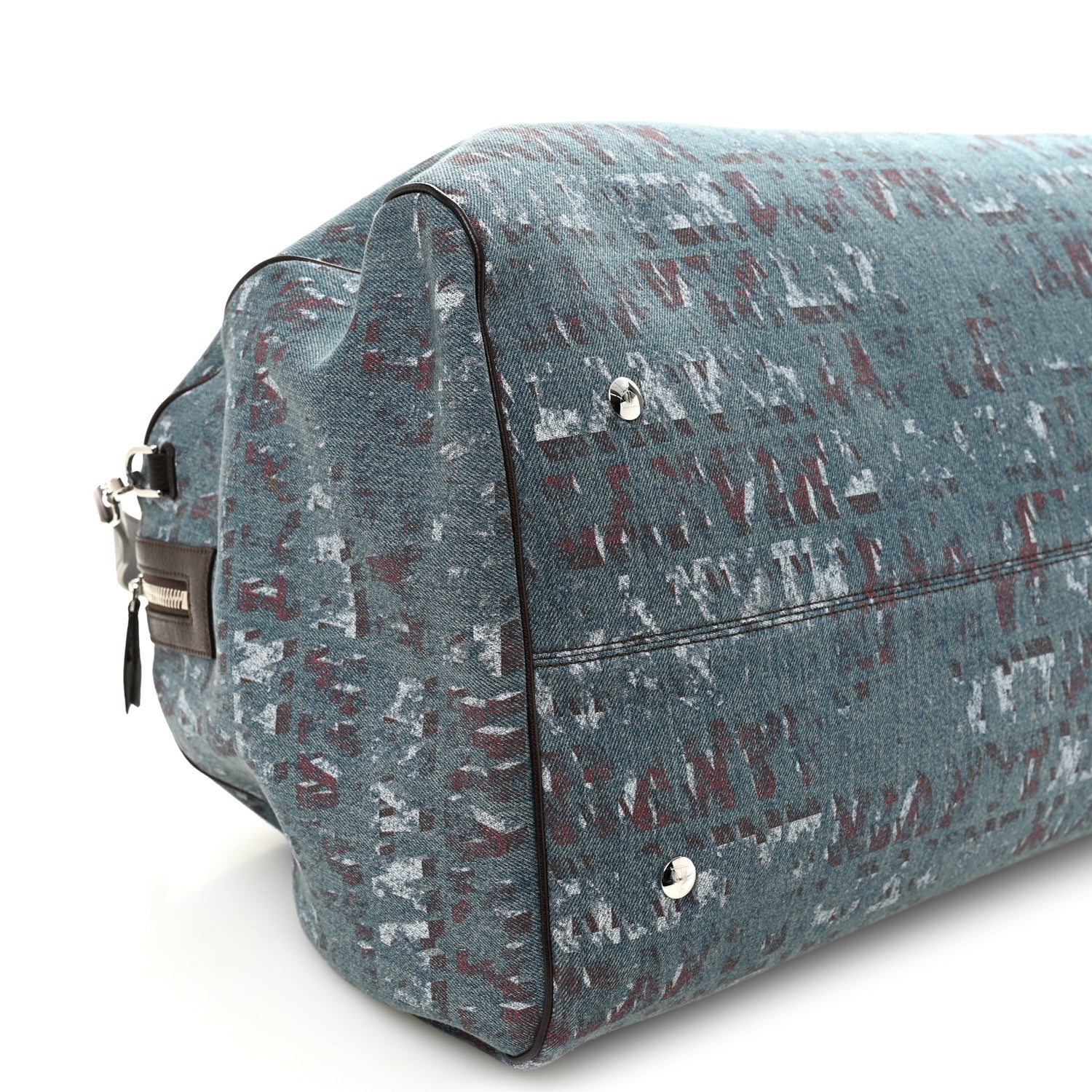 X FUTURE DENIM CALFSKIN LOGO PRINT TRAVEL BAG BLUE BROWN